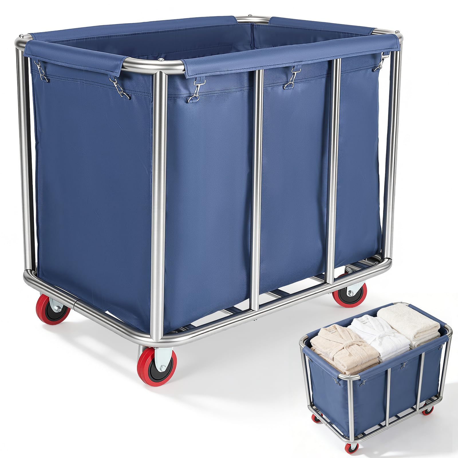 Carrello Per Biancheria, Cesto Portabiancheria Cesti Portabiancheria Commerciali In Acciaio Inox Con Ruote Commerciale Impermeabile Antiruggine Rimovibile Grandi Per Casa Hotel Lavanderia 90X65X81Cm