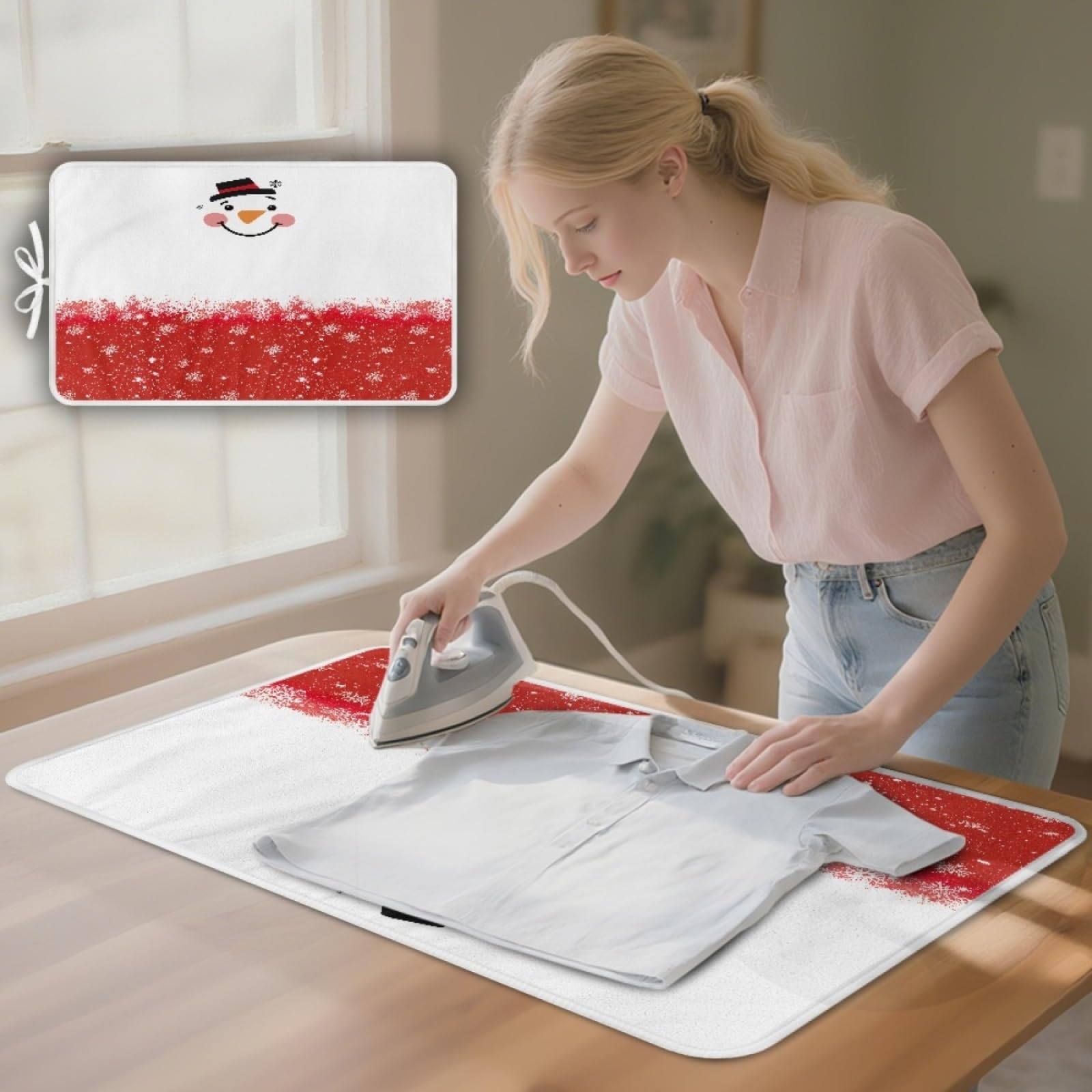 Bügelmatte Roter Schneemann Bügeleinlage Faltbares Hitzebeständig Waschbar Bügelauflage für Tisch und andere Oberflächen Bügelbrett Unterlage rutschfeste Bügeldecke 80x50cm (2 Stück)