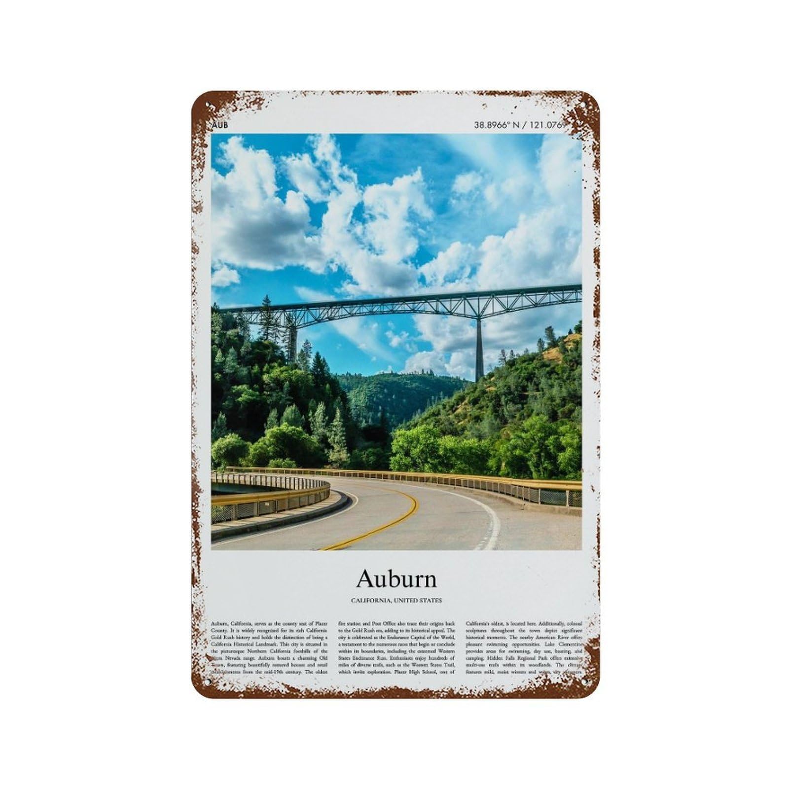 xiaoxiaoshen Auburn California, United States, USA City Scenery Wall Decor Art Metal Tin Poster Modern Home Decor Art Home Bar Shop Decorations Vintage Sign 30x20cm