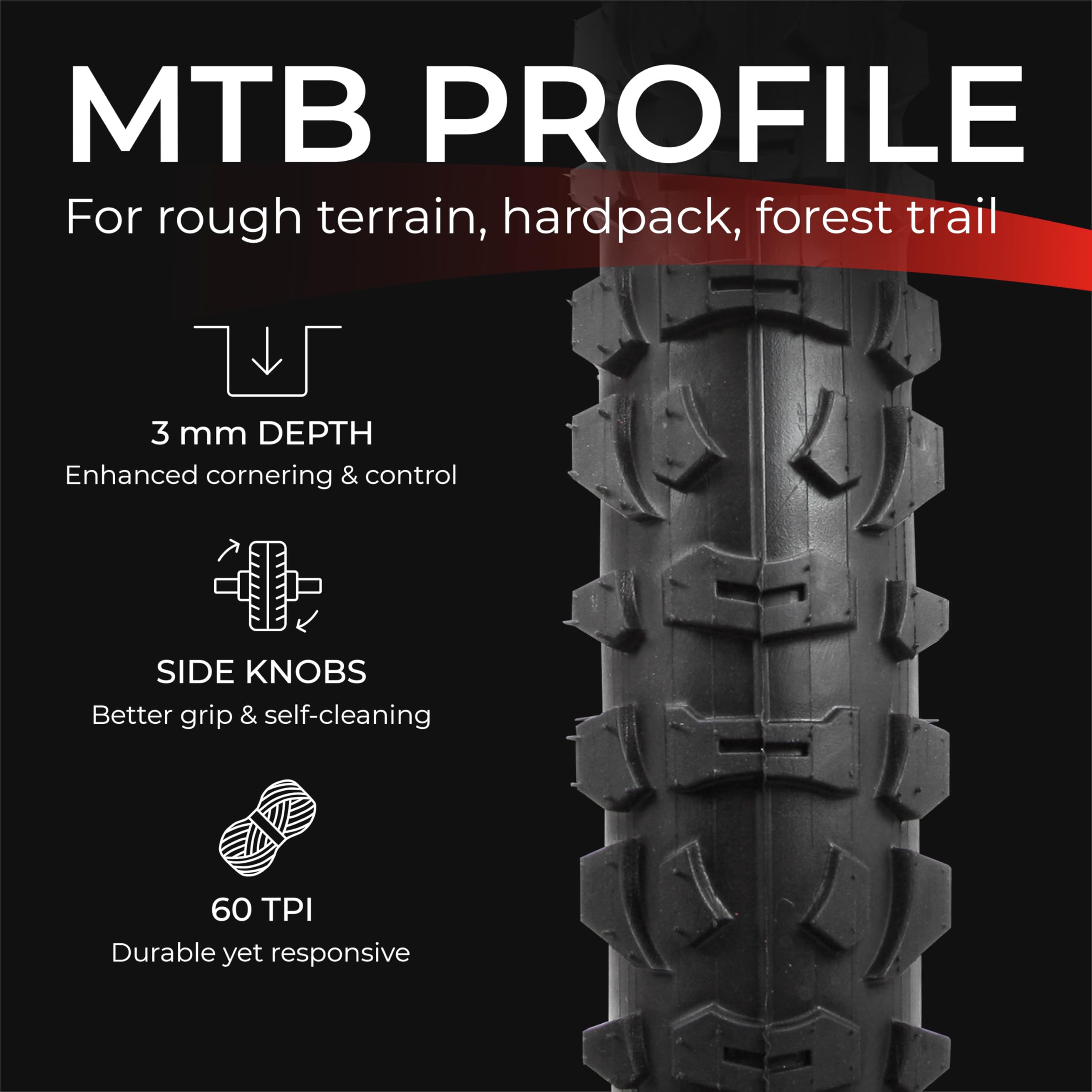 Pneumatici MTB Fincci 26x1.95 - Set 2 Gomme Pieghevoli Con Camera Aria, Valvole Presta, Per Mountain Bike E E-Bike - Foto 2