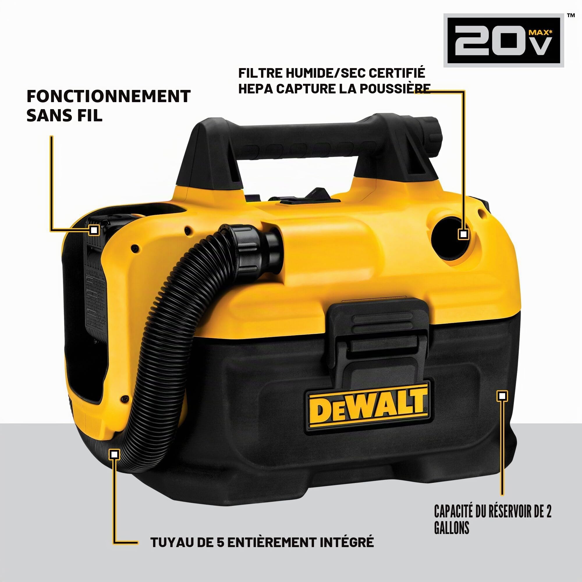 DeWALT Dcv580h 18/20 V Max sans fil 20 V sous vide