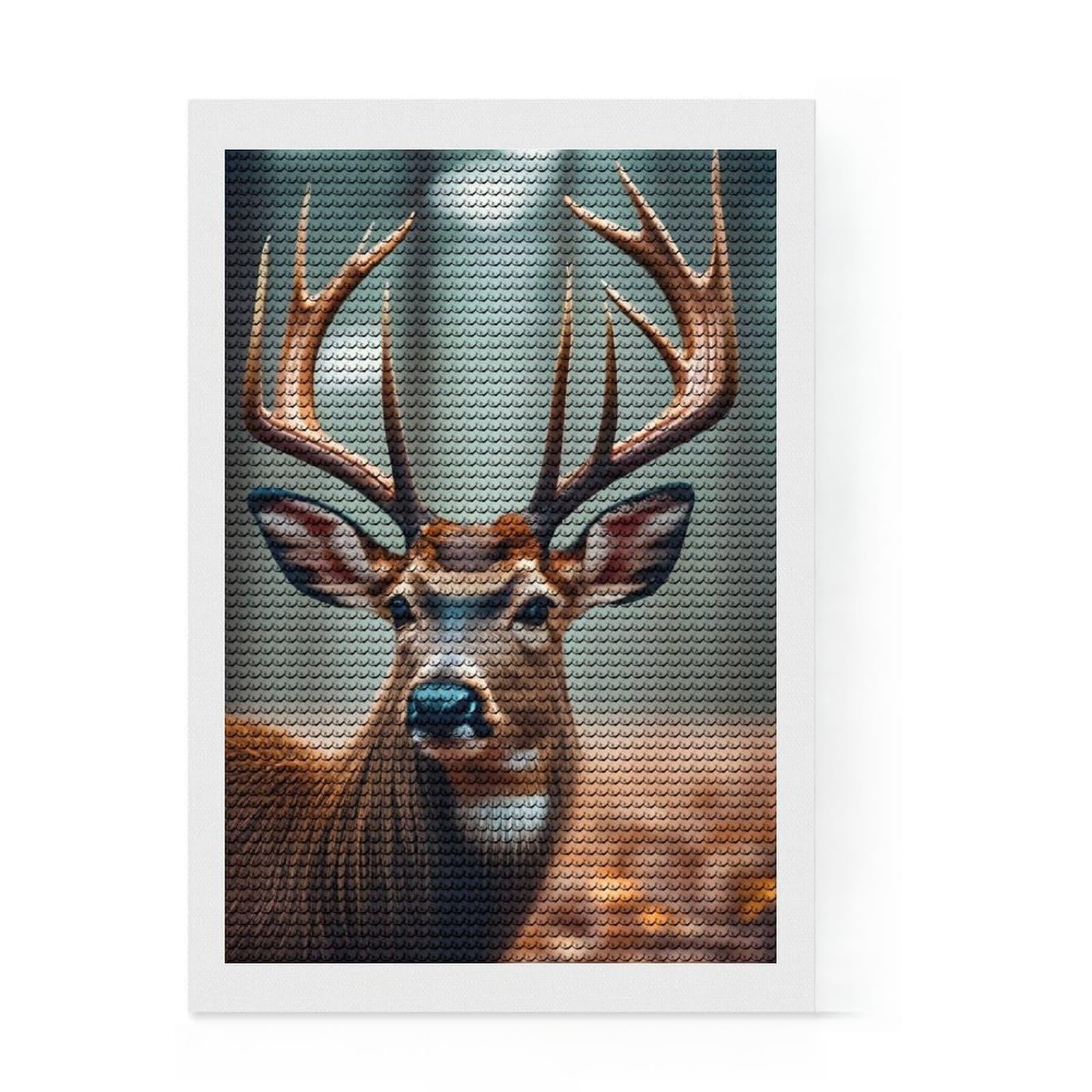 Junmoney Deer Face Diamond Painting Set 8"x12", Stress Relief Craft, Simple to Start, Farmhouse Decor, Gift Idea, Easy to Enjoy