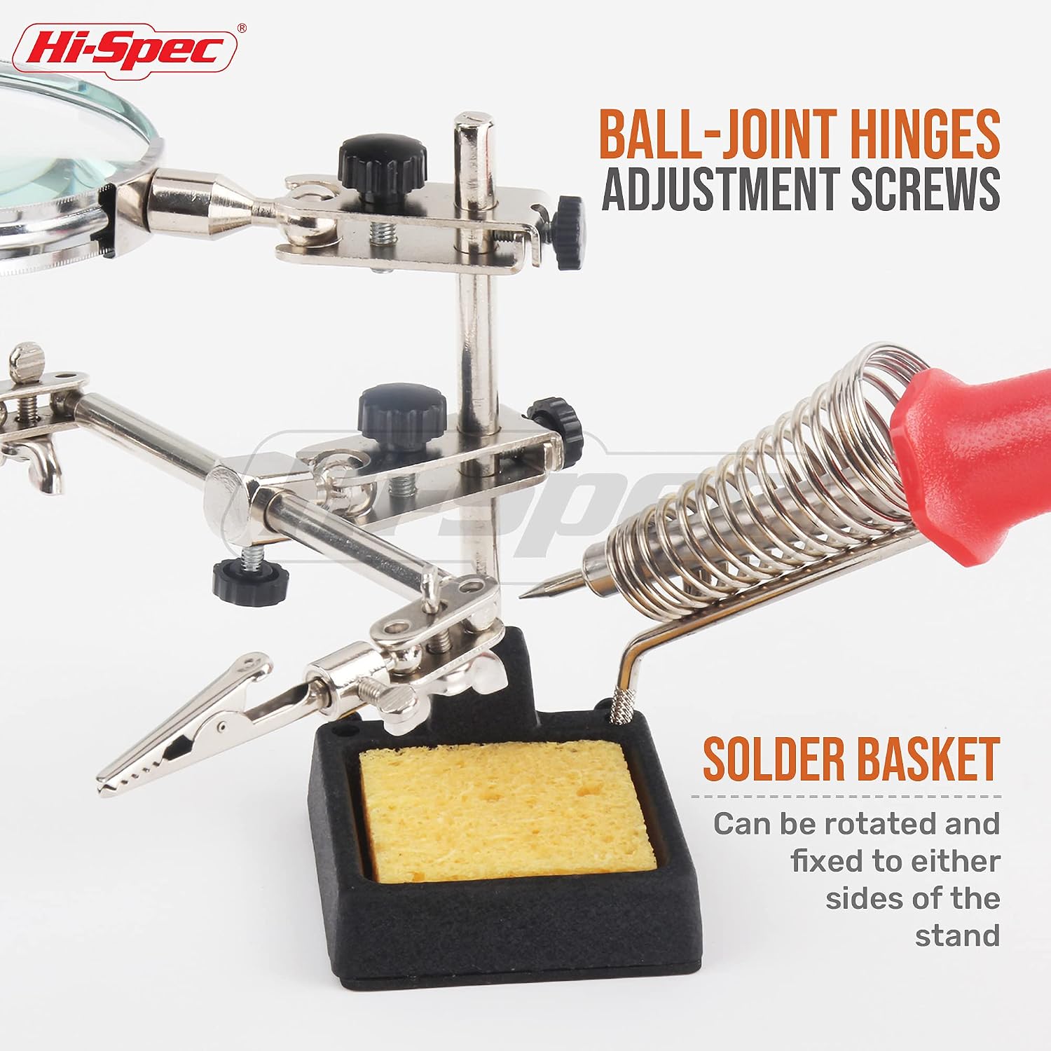 Hi-Spec 1 Piece Helping Hands Solder Stand with Magnifying Lens. Third Hand Iron Base Holder with Adjustable Clips for Clamping in Electronics, Models, Hobby & Craftwork