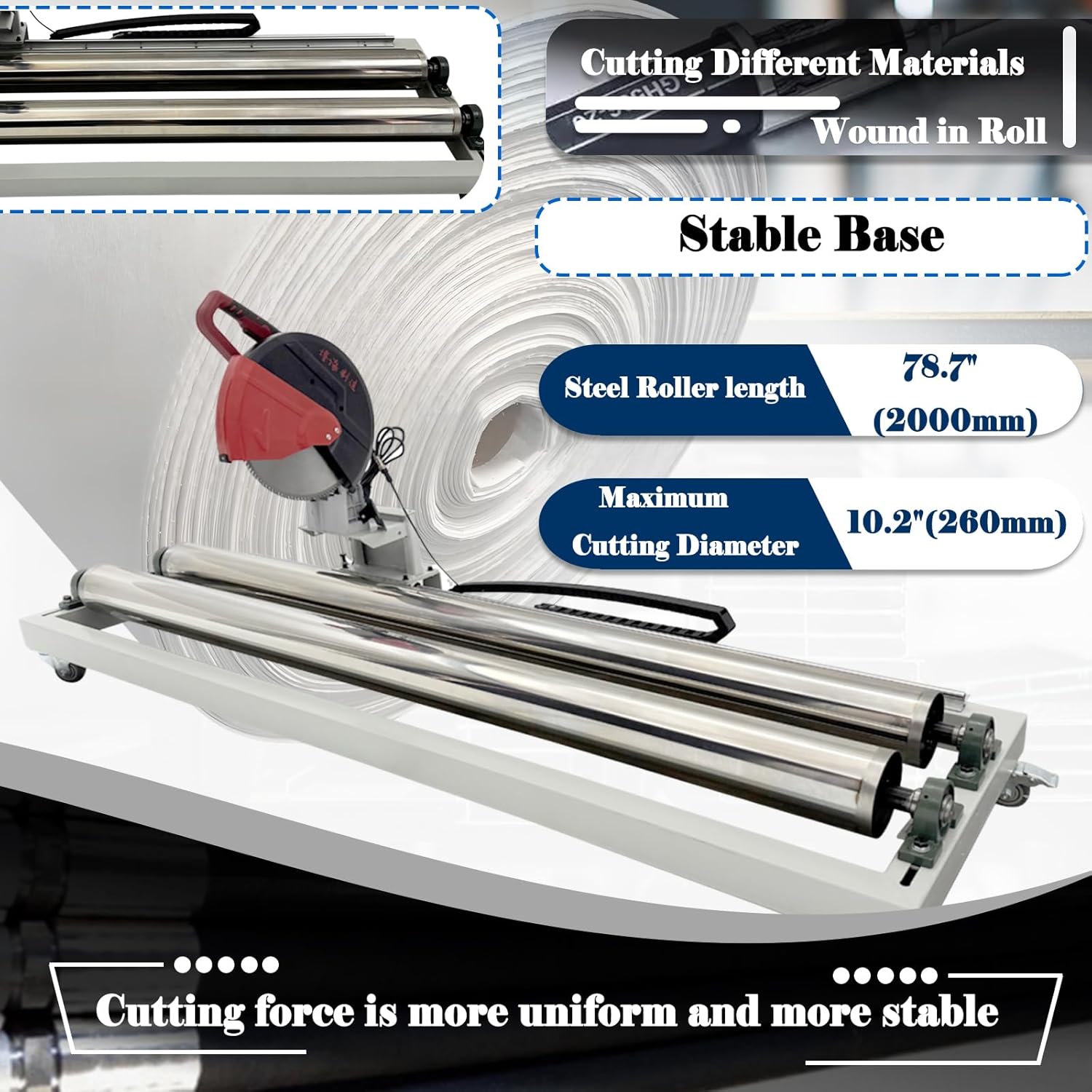 78.7" Industrial Roll Slitter Machine 1600RPM High-Speed Cutter for PVC/Leather/Non-Woven Fabric/Lightbox Cloth/Car Stickers, 2M Width Adjustable Commercial Slitting Machine 220V 1PH
