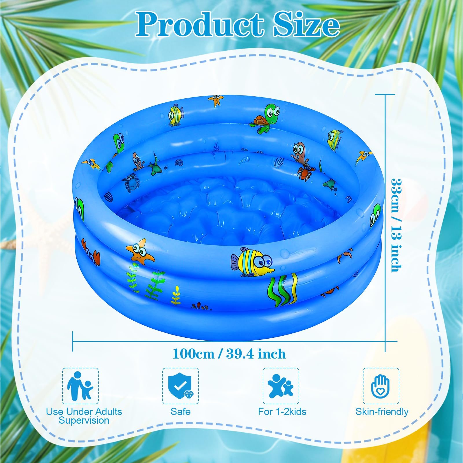 Planschbecken Ø100cm,Aufblasbarer Pool,Aufblasbares Planschbecken,Schwimmbad Kinder,Planschbecken für Kinder,Kinderplanschbecken,Aufblasbares Kinderpool für Zuhause,Outdoor,Garten,Strand,Balkon (Blau)