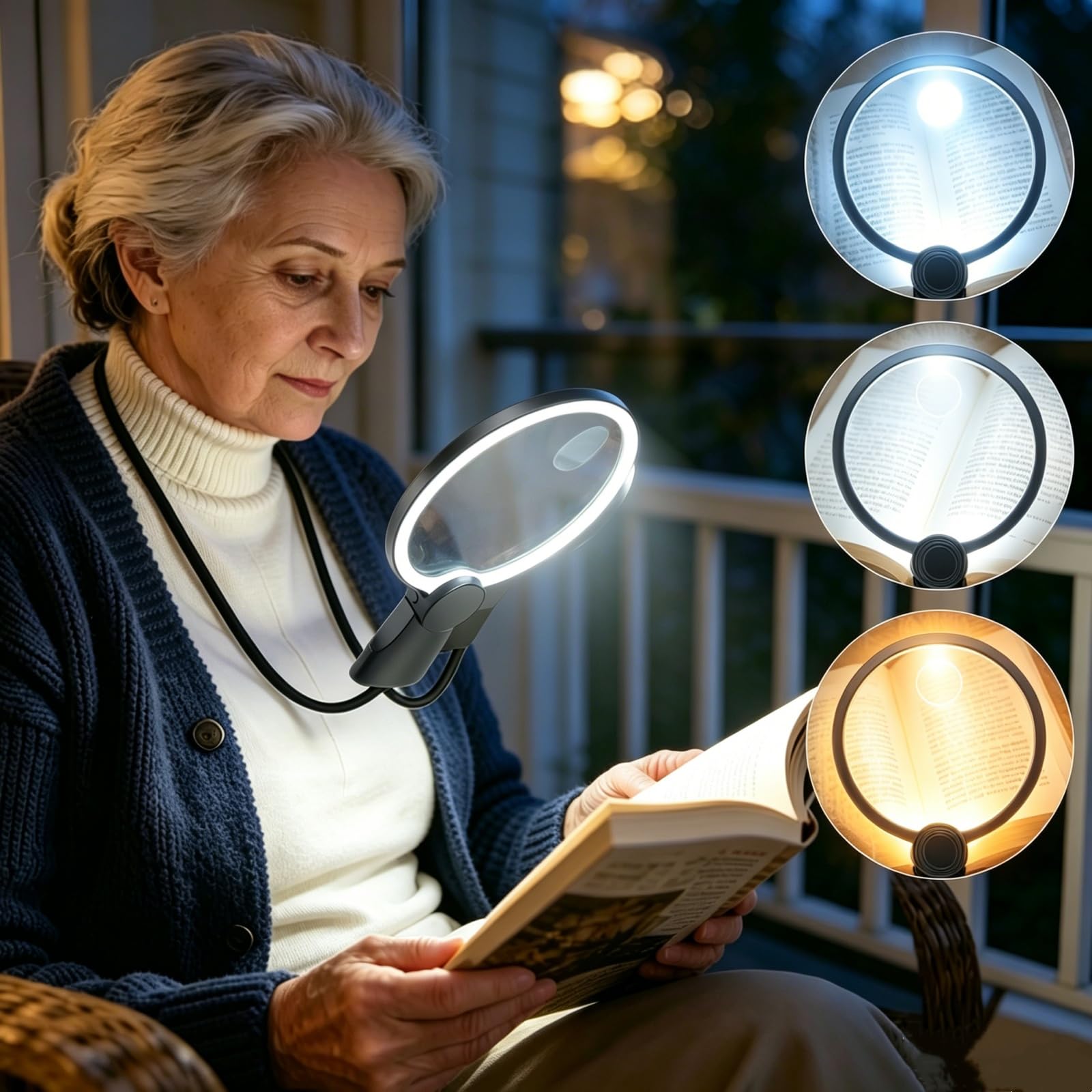 Hands Free Neck Magnifying Glass with LED Light, 5X & 10X Dual Lens