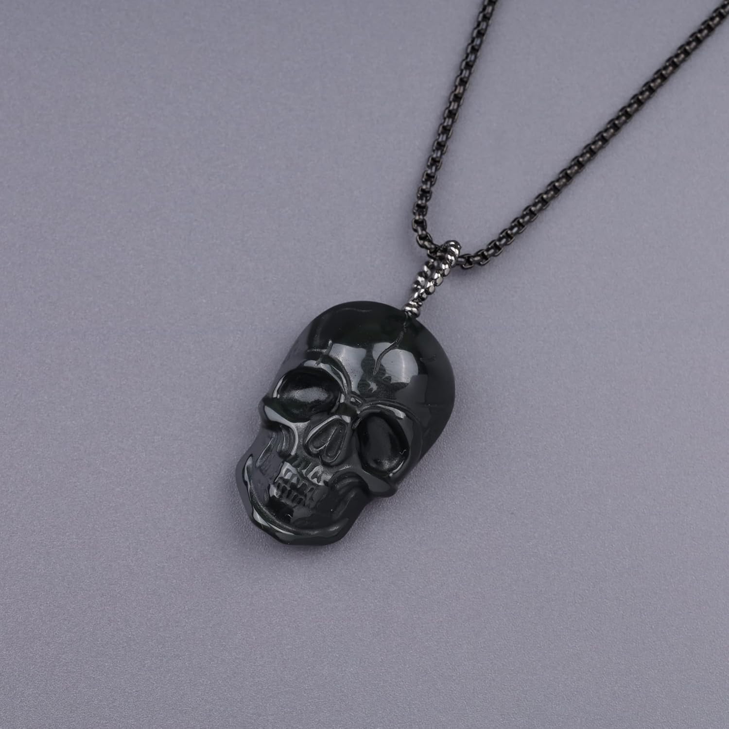 COAI Black Obsidian Necklace Skull Necklace for Men Women