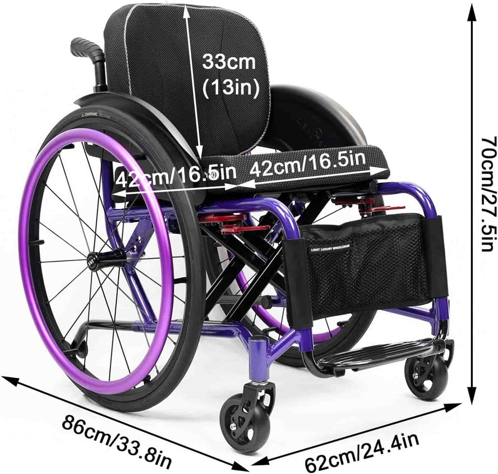 Wózek inwalidzki sportowo-rekreacyjny, składany, z hamulcami ręcznymi i szybkozłączkami tylnymi, udźwig 220 funtów (różowy, 38 cm/15 cali)