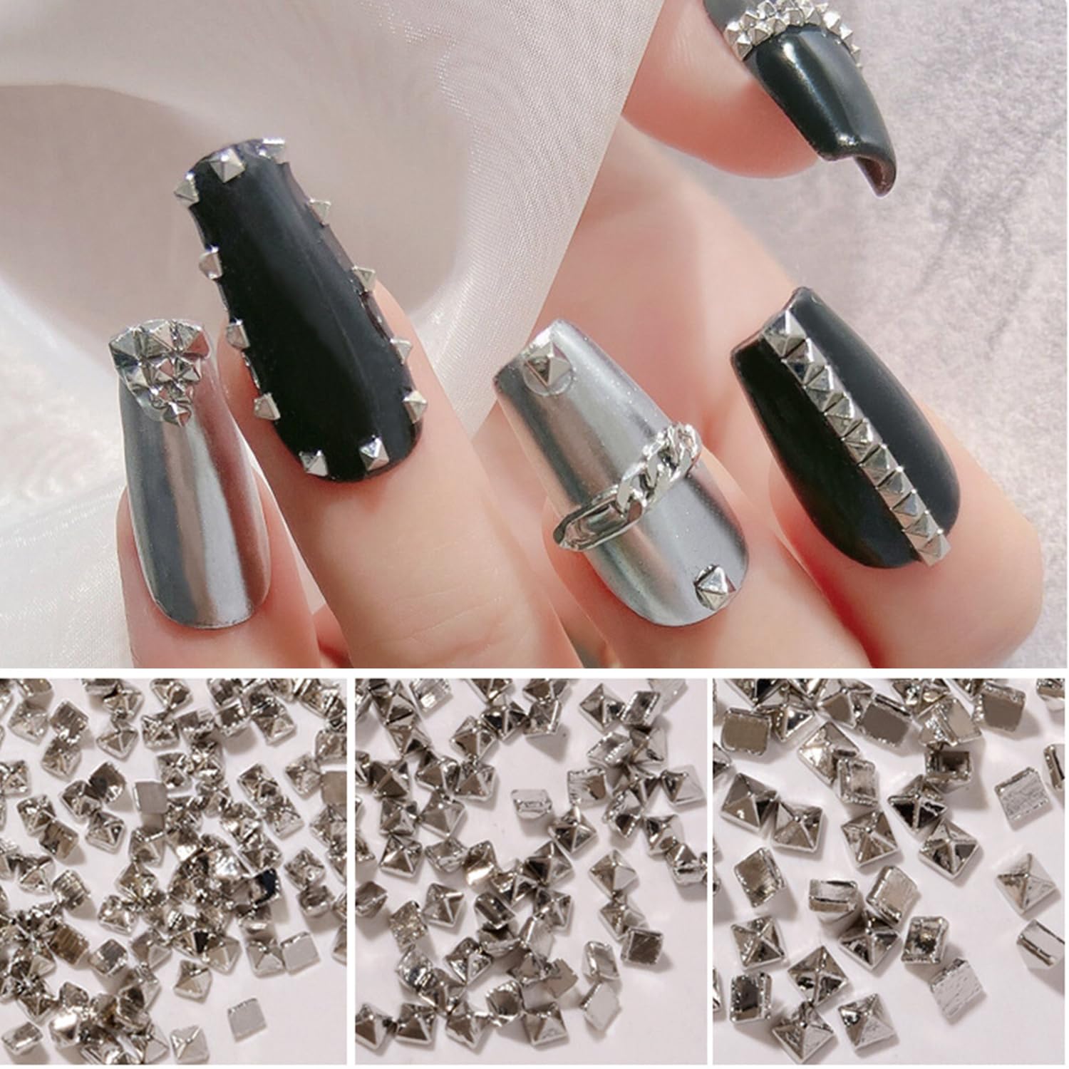 Silver Square Spire Nail Charms - Punk Style Nail Art