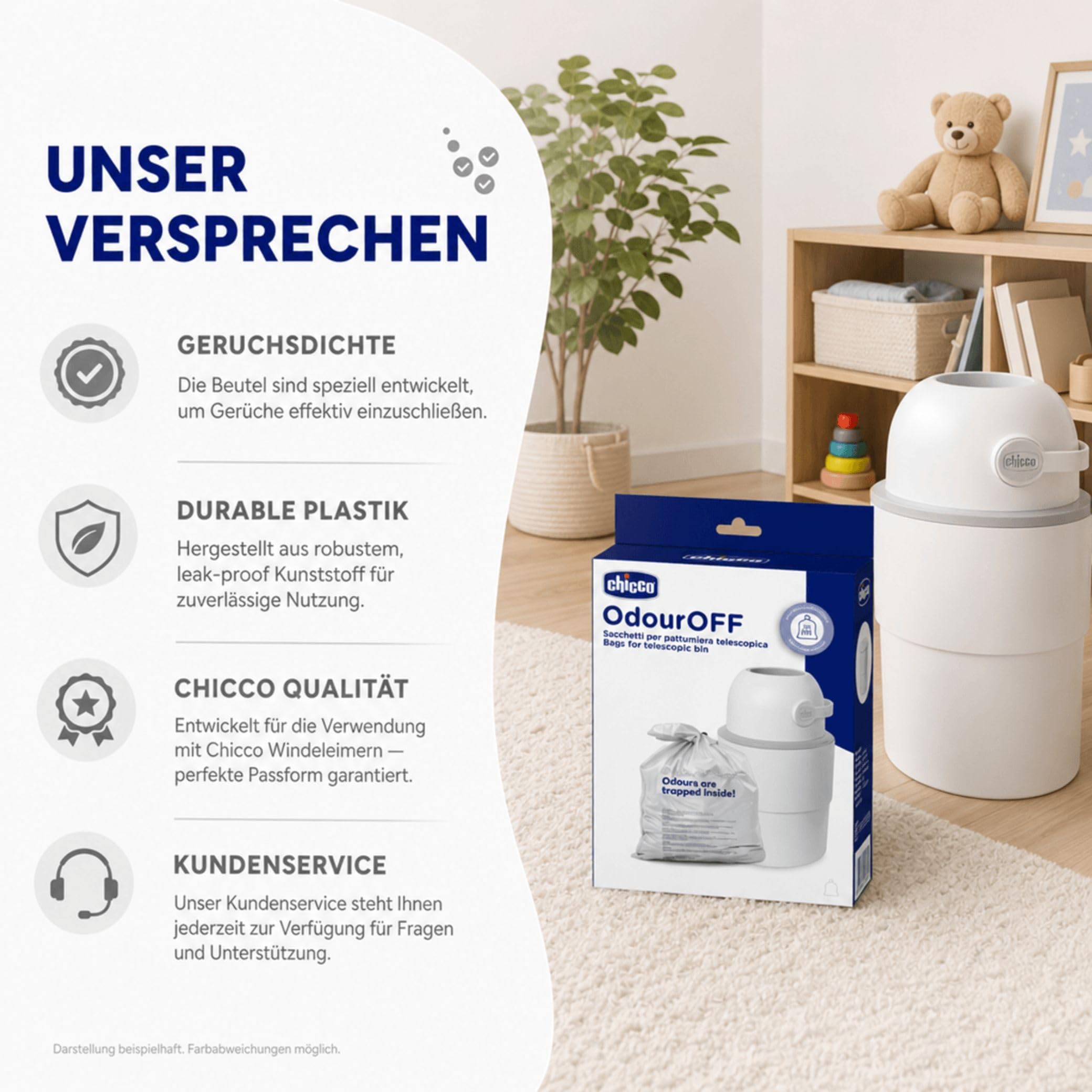 Chicco Windeleimer Nachfüllpack & Windel Blaubaer | geruchsdichte & auslaufsichere Beutel | Für saubere und geruchsfreie Wickelbereiche | Nachfüllkassette, Nachfüllfolie für Windeleimer