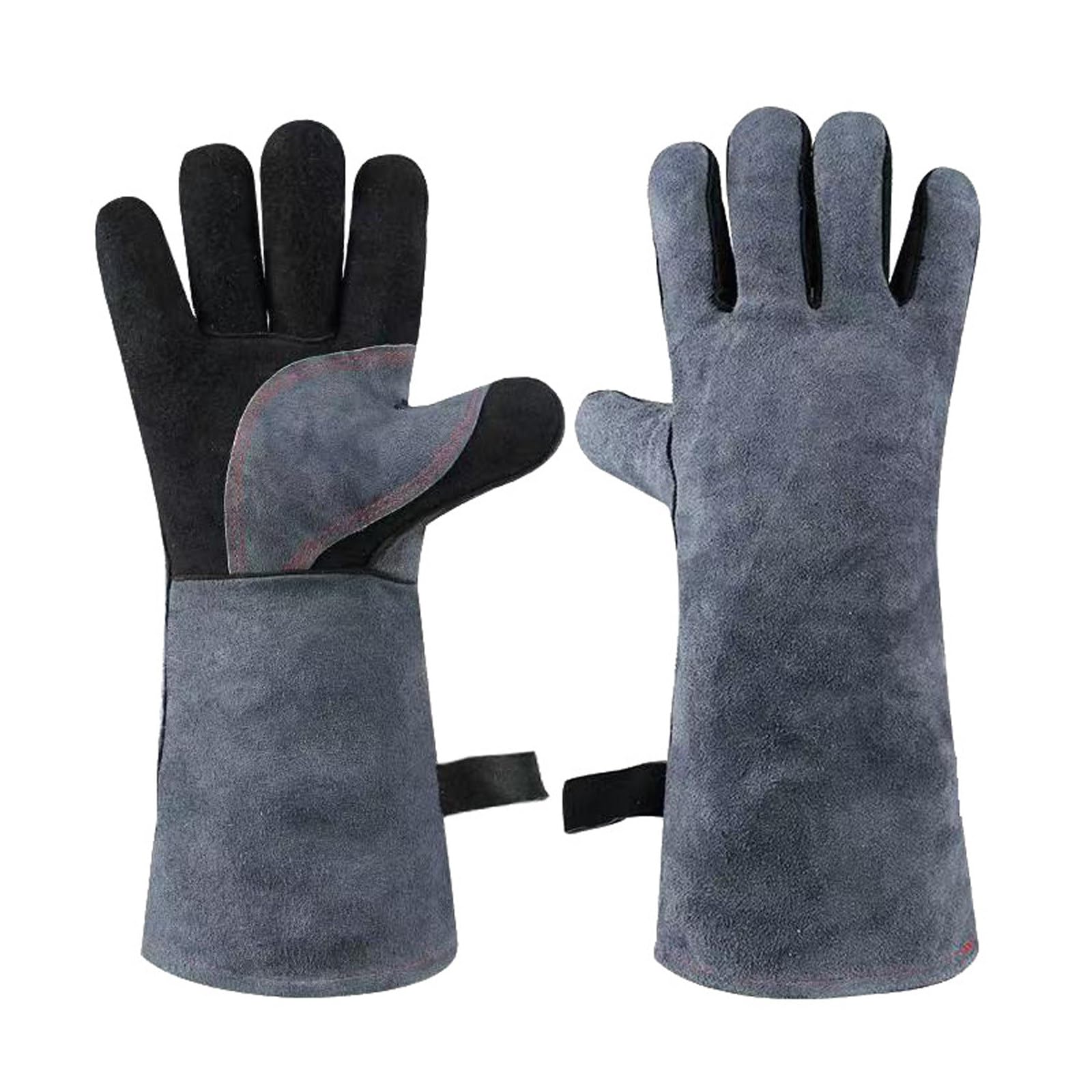 Guanti Barbecue, Guanti BBQ Resistenti al Calore Fino a 500°C, Pelle, Guanti da Saldatura Resistenti E Robusti per Cucina, Grigliate Black-Grey-40cm/15.75in