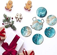 Vista 6 de Dooke Coasters for Drinks, Round Absorbent Ceramic Stone Coasters Set of 6 with Cork Base,Funny Coaster with Holder for Cold Drinks Wine Mugs and