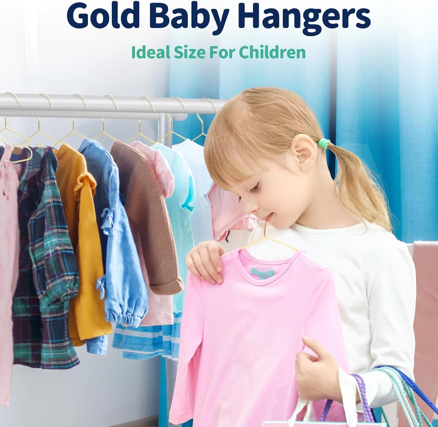 SPECILITE 60 Pack 11.8” Gold Kids Baby Metal Hangers with Notches for Toddler Clothes, Shirt, Children Coats, Infant Dress, Pants, 0.12" Thick Space Saving, Heavy Duty
