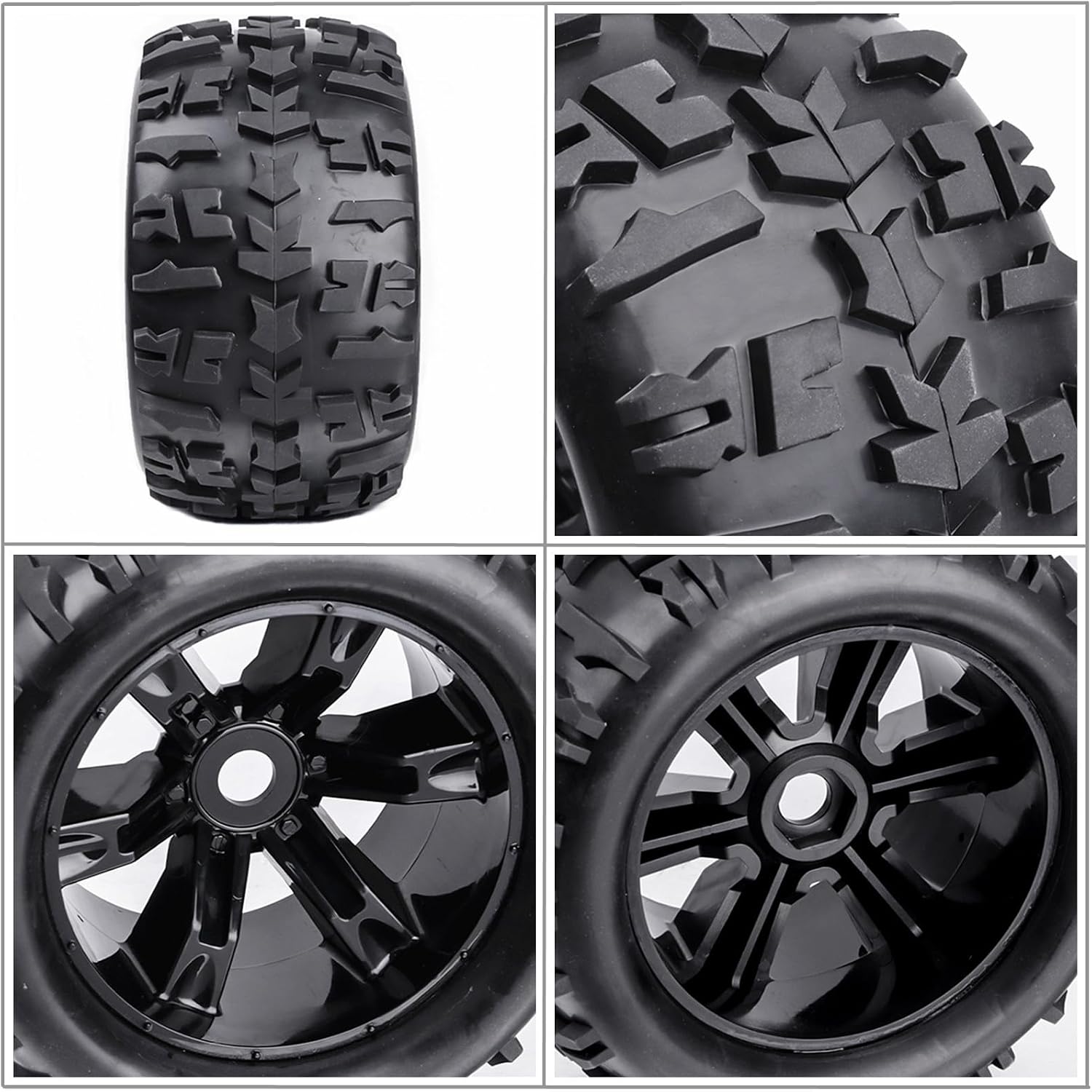 RC Monster Truck Tires and Wheels 17mm Hex Pre-Glued Set with Foam Inserts for 1/8 Arrma Kraton 1/10 Maxx E-Revo (4Pcs)