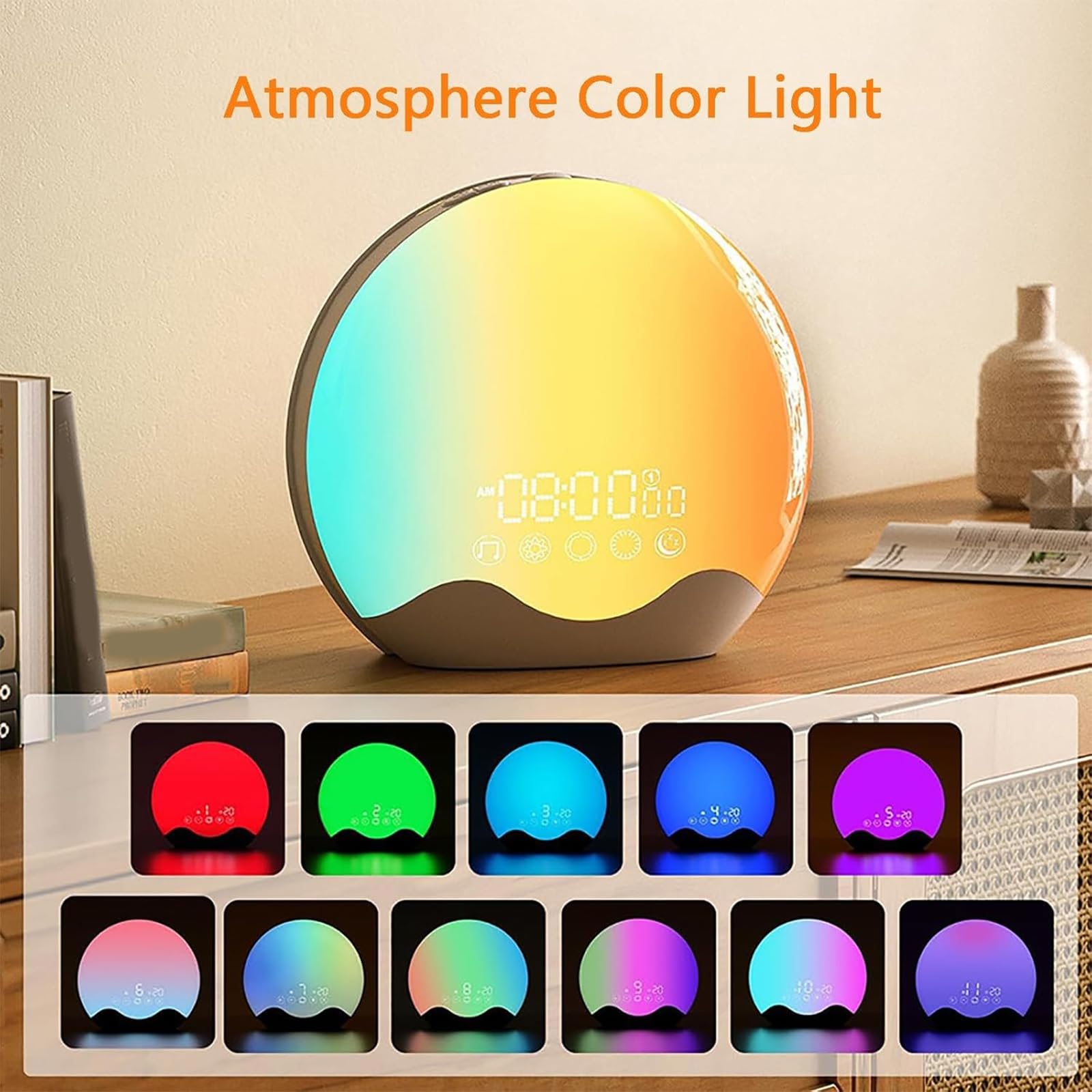 Reloj Despertador Inteligente con Luz De Amanecer, Temporizador De Sueño con Simulación De Amanecer/Atardecer, 12 Efectos De Iluminación Degradada para Adultos Que Duermen Mucho