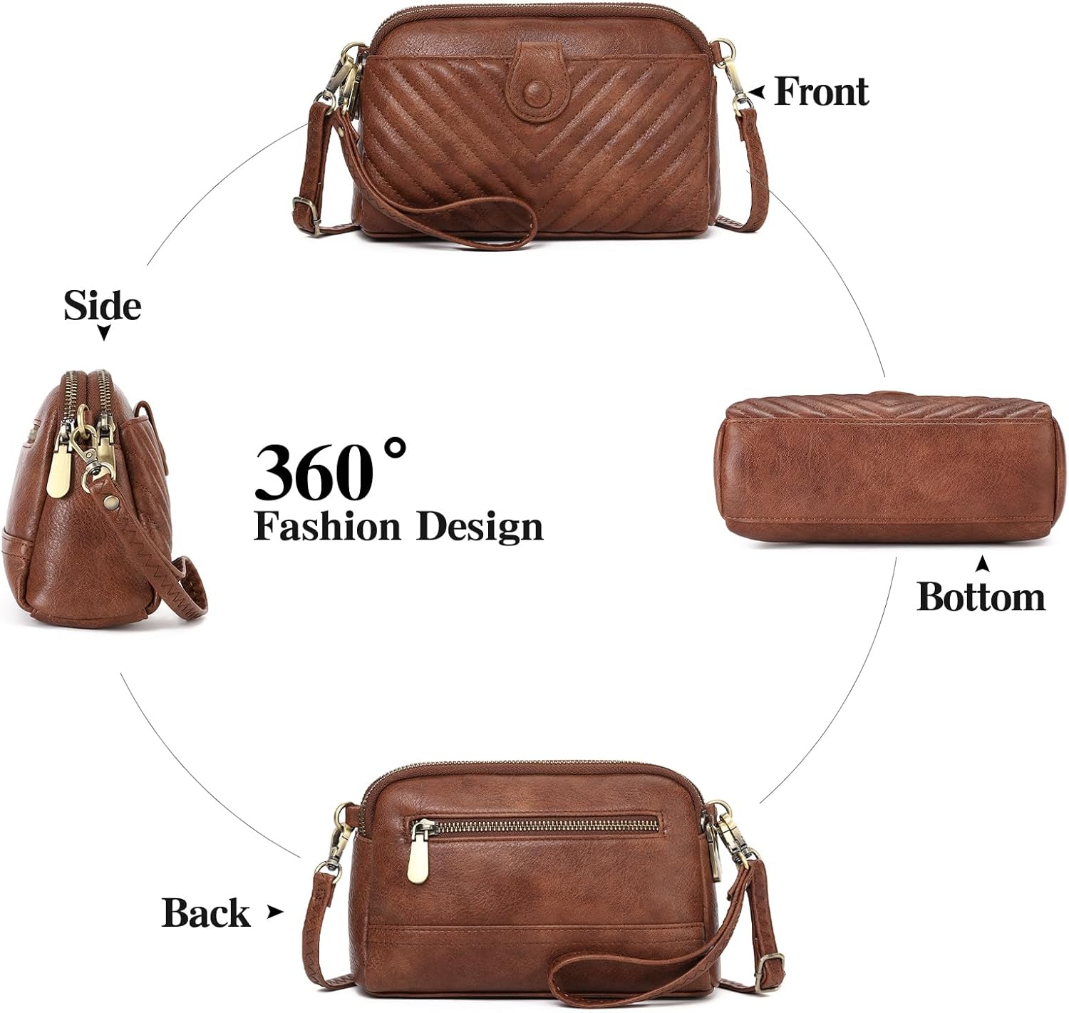 GAEKEAO Crossbody Bags for Women Small Genuine Leather Shoulder Purse Cross Body Bag with Wristlet Top Zipper - Image 3