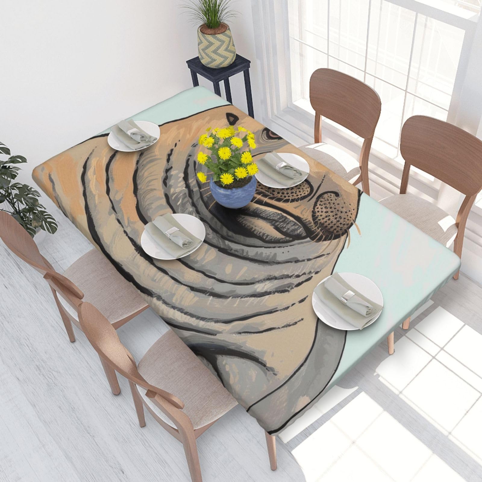 Walrus Art Printed Tablecloths 4ft Rectangular Table Covers Washable Polyester Decorative Table Cloth for Dining Table Picnic Wedding