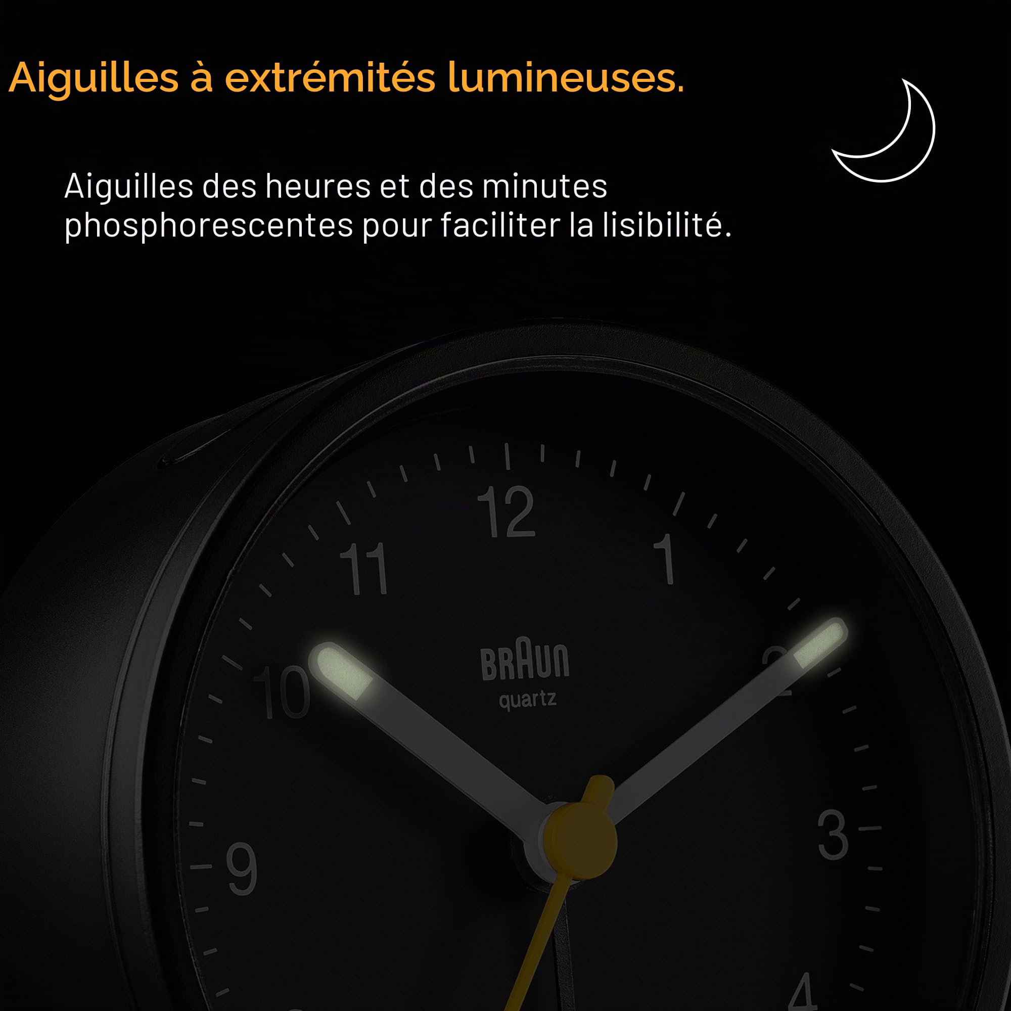 Braun Réveil analogique Classique avec Fonction Snooze et lumière, Mouvement à Quartz Silencieux, bip de l’Alarme en Crescendo, en Noir, modèle BC12B.