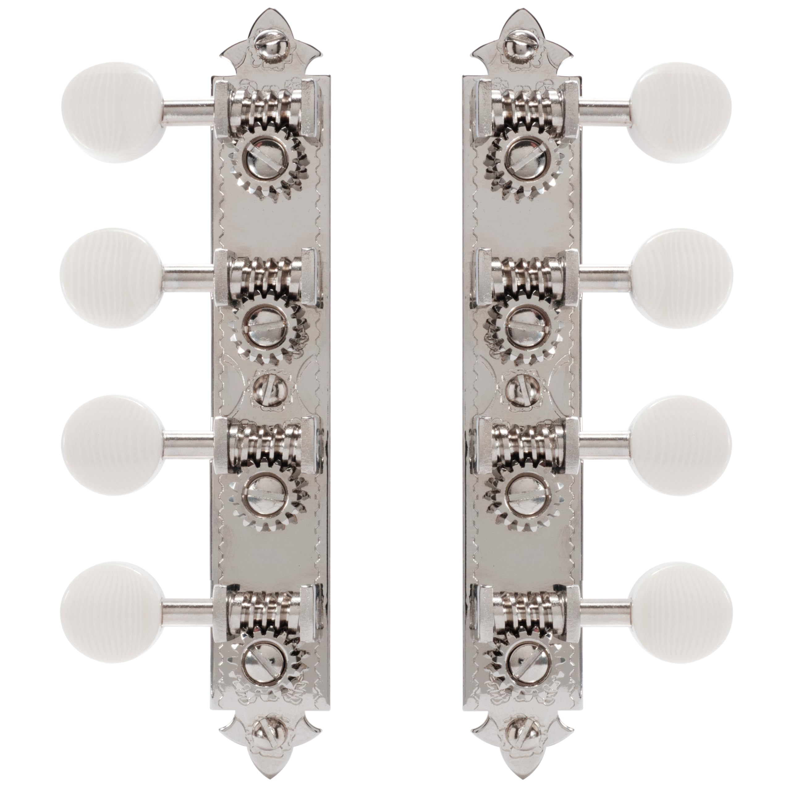 Golden Age Afinadores de mandolina estilo A, níquel brillante con pomos | Afinadores de mandolina estilo A, níquel brillante con pomos, para instrumentos de cuerda y luthería.