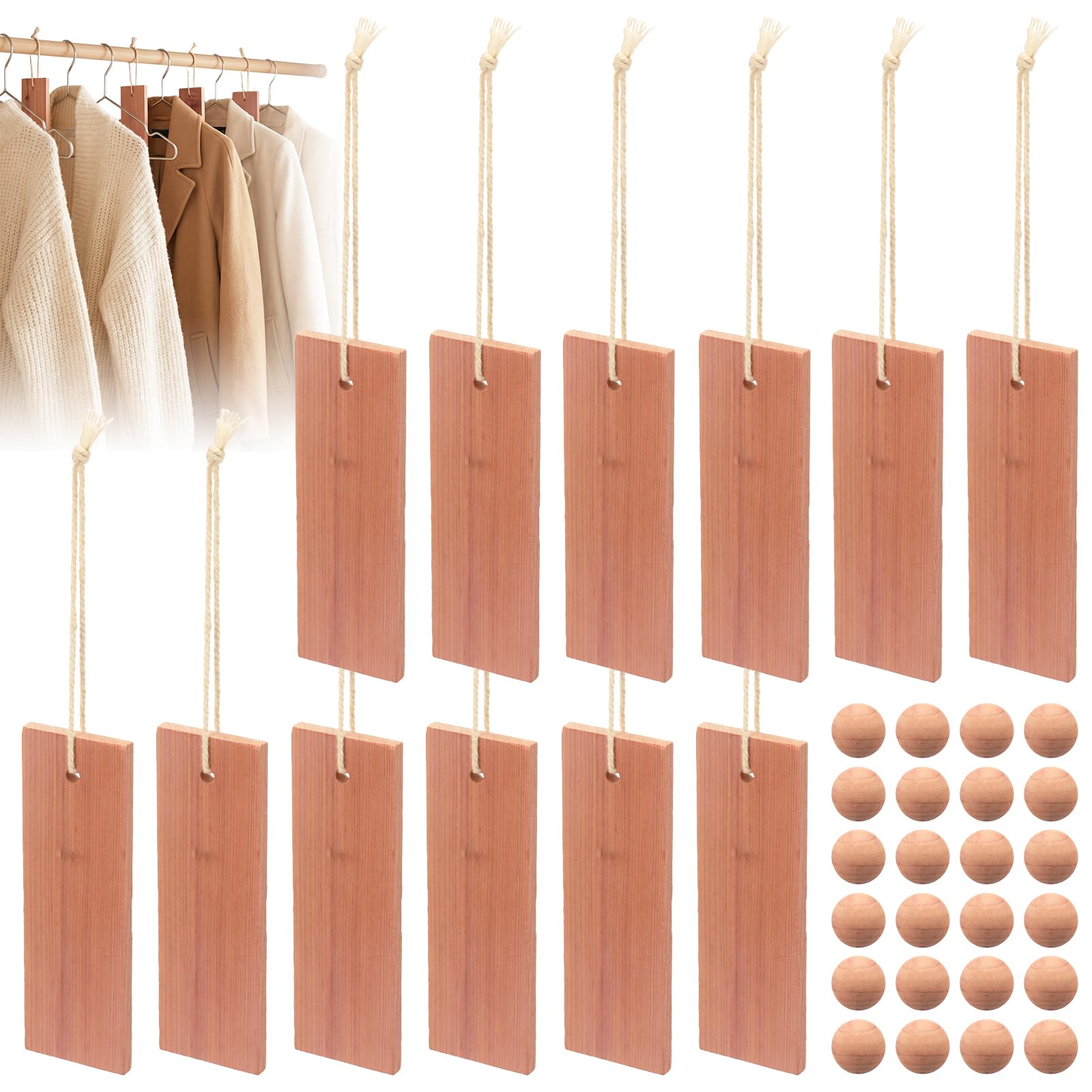 Kuanght Cedarwood Moth Repellent for Clothes Storage, 36 Pcs Aromatic Cedar Blocks and Balls with Hanging Strings, Long Lasting Hanging Cedar Blocks for Closets, Drawers and Shoe Cabinets