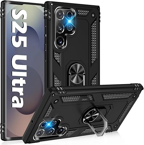 Funda resistente para Samsung Galaxy S25 Ultra con anillo de metal soporte magnético, grado militar, a prueba de golpes, funda protectora resistente