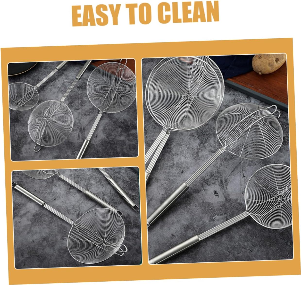 Ciieeo 5pcs Stainless Steel Slotted Spoon Pasta Strainer Colander Comfortable Handle Easy Storage for Kitchen