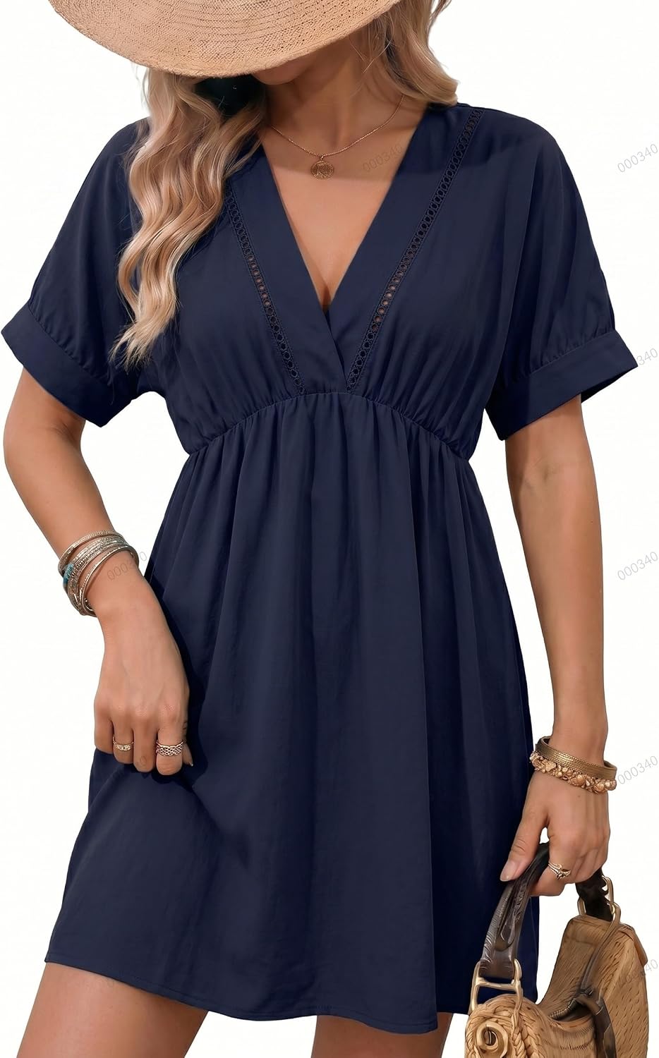 Dokotoo Swimsuit Coverup for Women Hollow Out V Neck Short Sleeve Bathing Suit Bikini Beach Cover Ups Dress Vacation Outfits