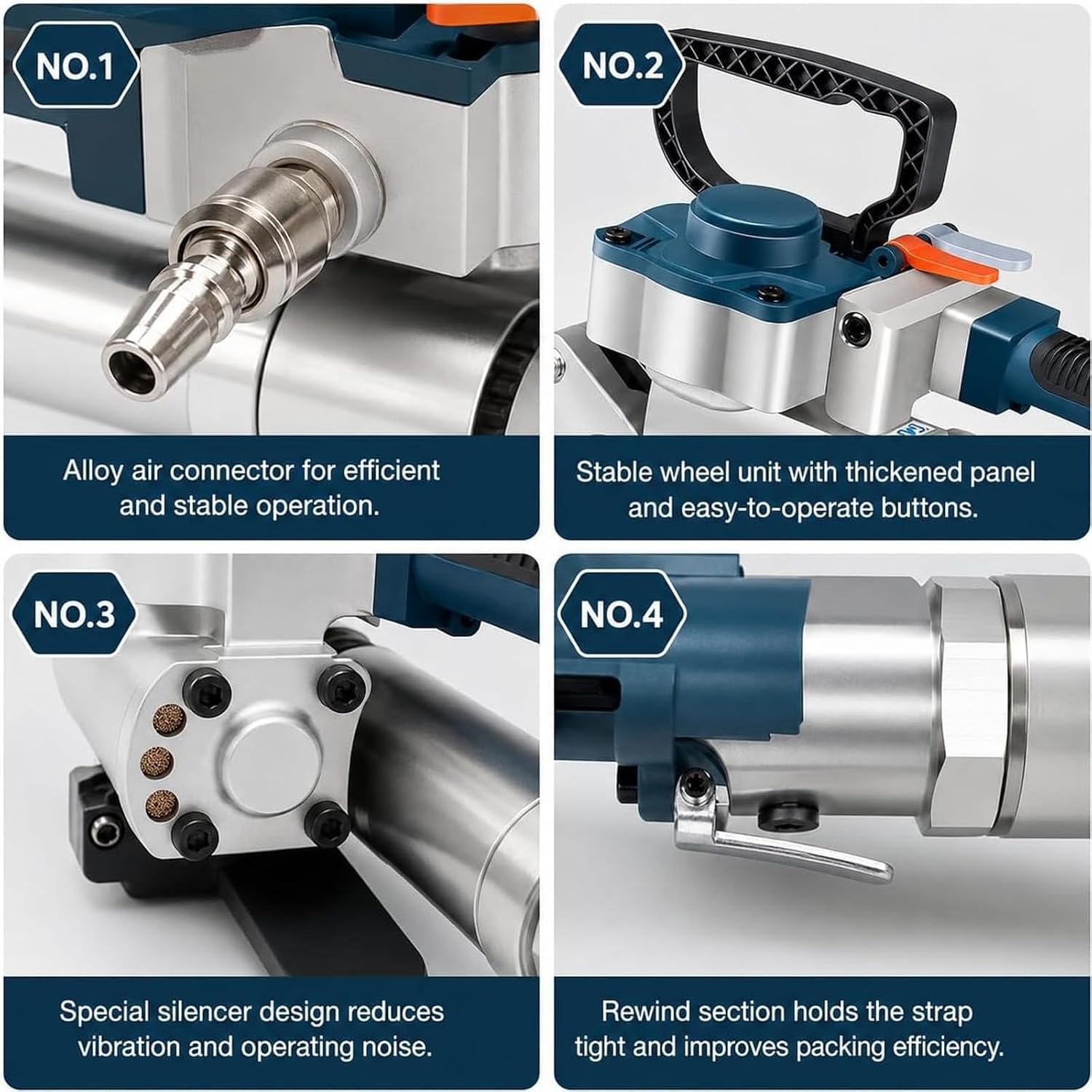 Pneumatisches Umreifungsgerät, industrielle Metallballenpresse, für PET-Bänder, 13–19 mm Breite, 3500 N Presskraft