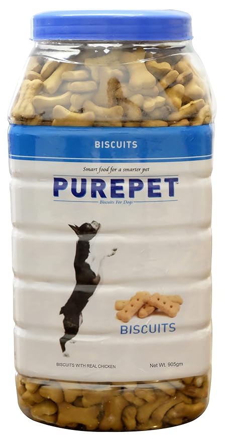 Purepet Milk Flavour, Real Chicken Biscuit, Dog Treats- Jar, 905g