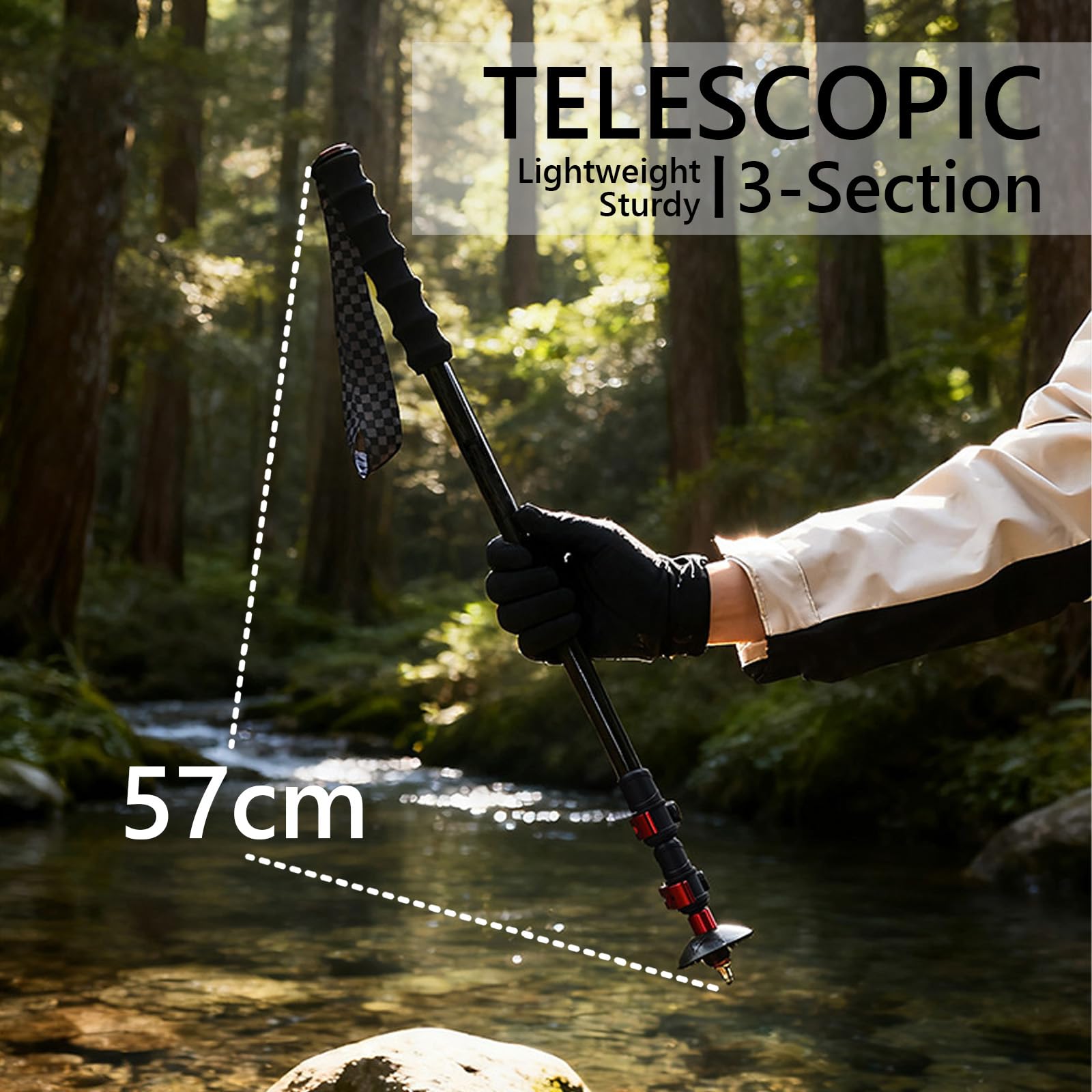 Bastones Trekking, Bastones Senderismo, Cuerpo del Bastón De Fibra De Carbono, Telescópico, Punta De Bastón De Acero Al Tungsteno, Punta para Barro, para Senderismo Viaje Alpinismo Trail, 2pcs