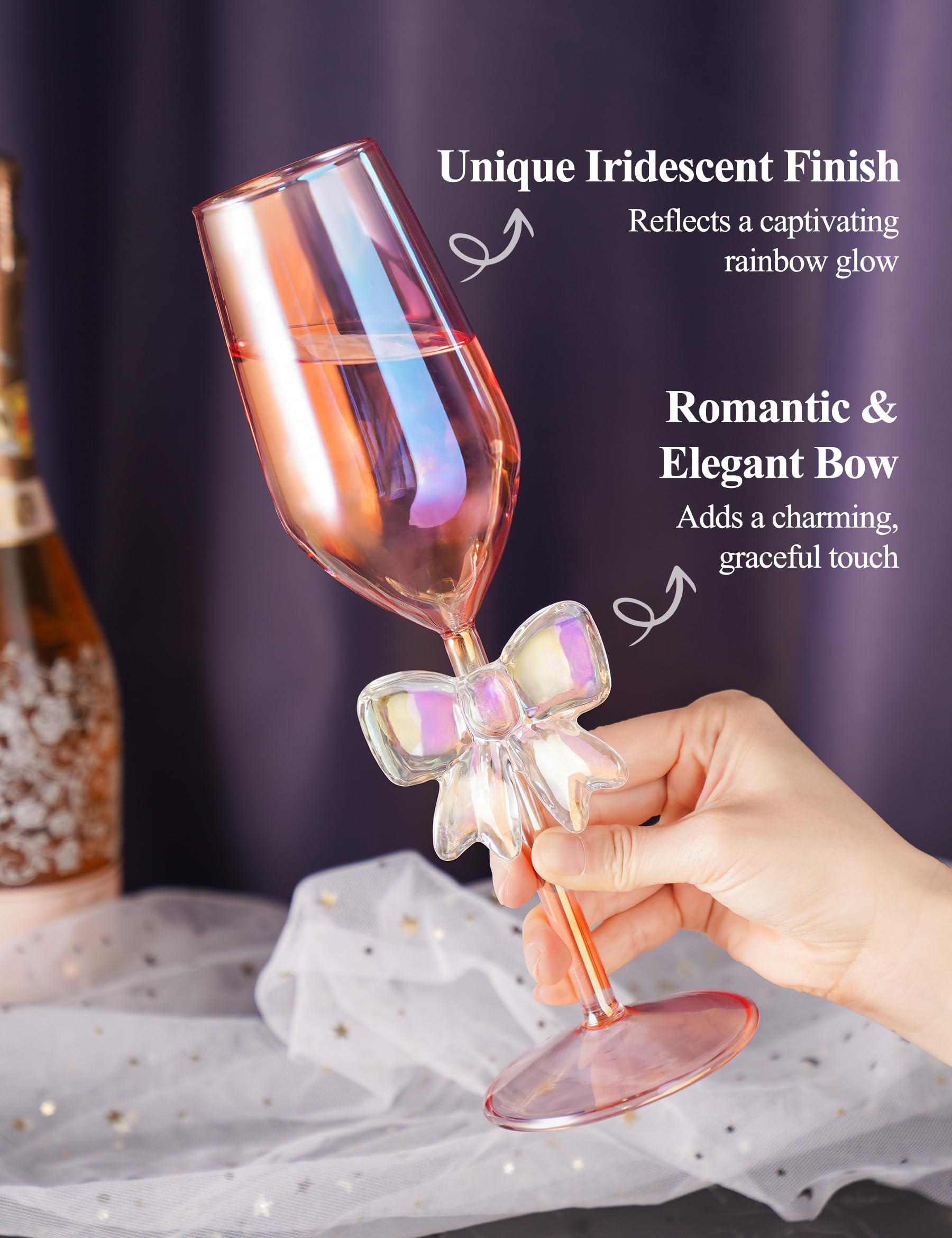 NiHome Lot de 2 verres à champagne rose iridescent