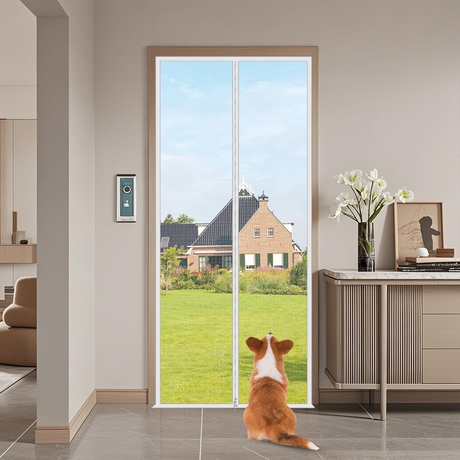 Porta per gatti rinforzata con doppia serratura, sicura per animali domestici, in lega di acciaio, con supporto adesivo, varie dimensioni (90 x 200 cm) e sicura per animali domestici e casa