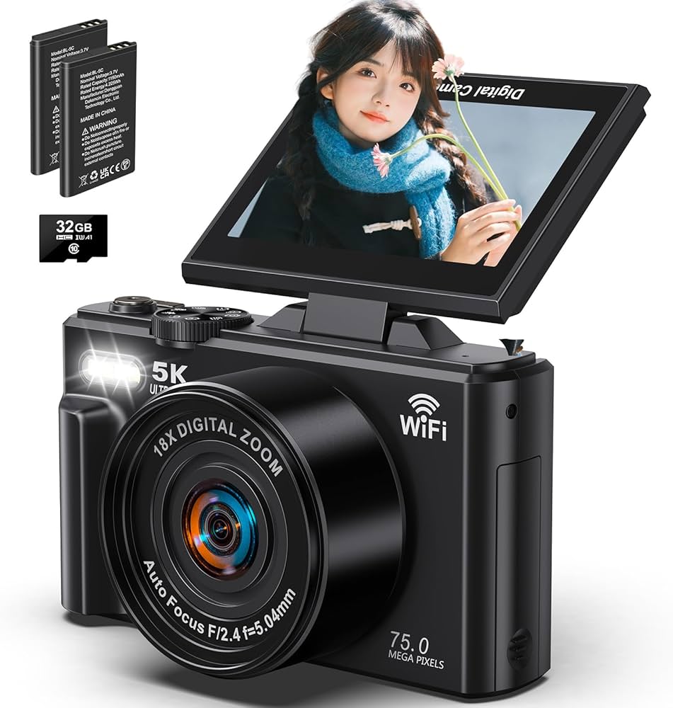 5K スマホに送れる デジタルカメラ WIFI転送7500万画素 180度回転 Amazon | デジタルカメラ 5K 7500万画素 デジカメ スマホに送れる WIFI