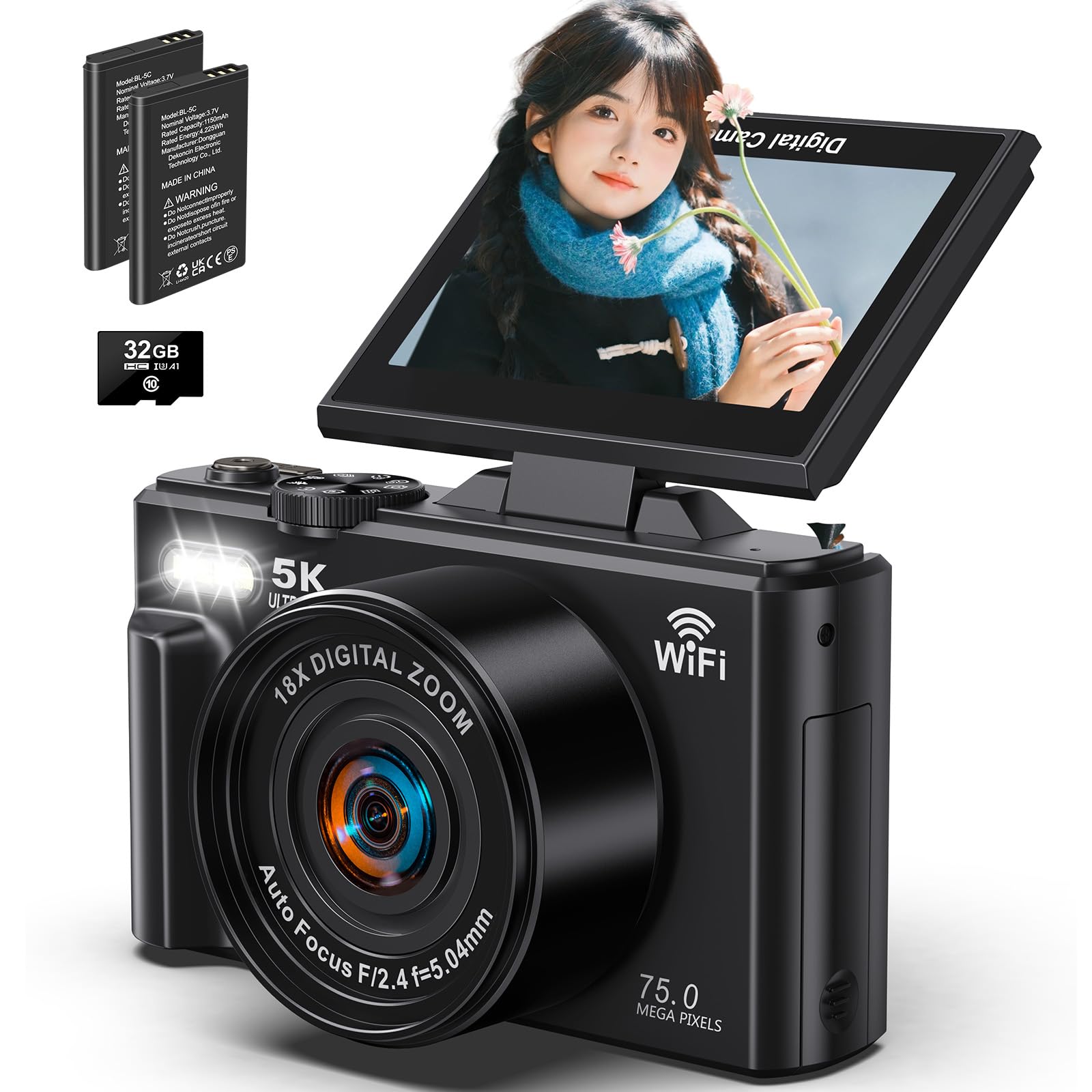 Amazon | デジタルカメラ 5K 7500万画素 デジカメ スマホに送れる WIFI