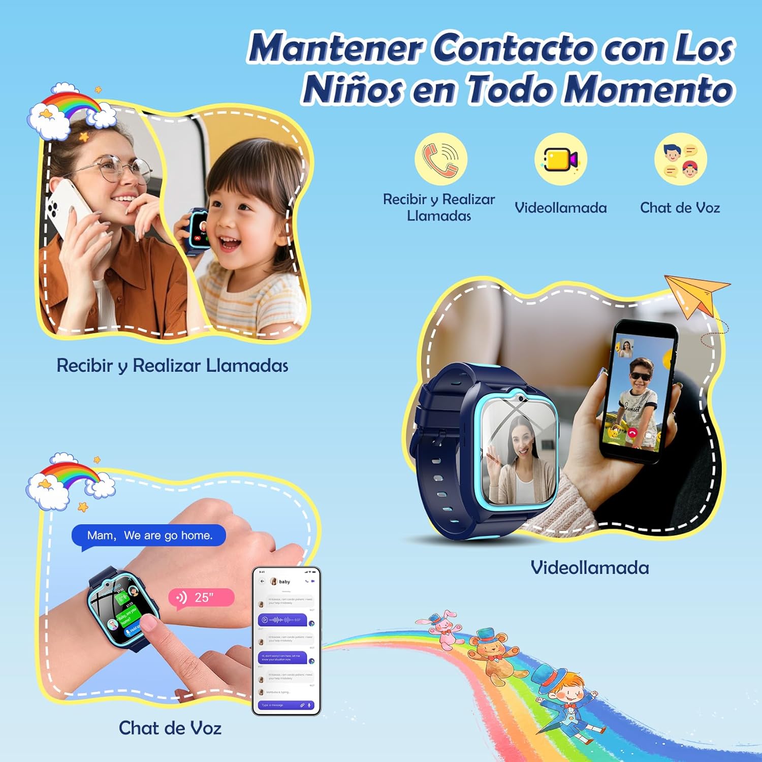 Reloj Inteligente Niño, 4G Smartwatch con Videollamadas, Chat de Voz, 1.75” Smartwatch Niño con GPS Posición, Despertador, Podómetro, Calculadora, Batería Grande de 800 mAh 3