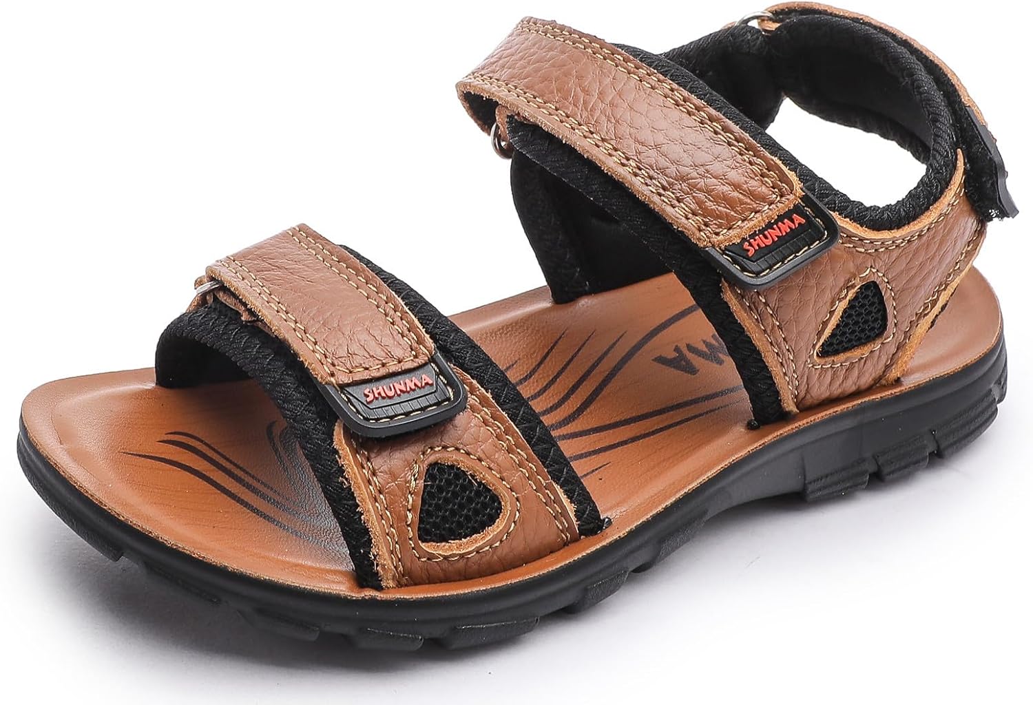 DADAWEN Boys Girls Leather Sandals Summer Athletic Hiking Beach Outdoor Open toe Adjustable Straps Sports Sandals for Kids (Toddler/Little Kid/Big Kid)