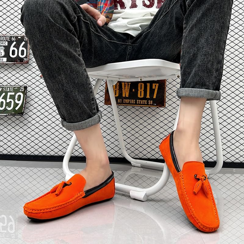 Mens Loafers Round Toe Vegan Suede Leather Driving Loafers with Tassel Anti-Slip Comfortable Flexible Wedding Fashion Slip-ons4