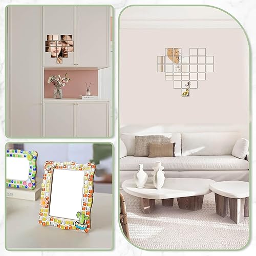 Miniatura 6 de ROADPLUM 30 piezas de azulejos de espejo acrílicos autoadhesivos, 3 pulgadas, cuadrados de alta definición, pequeños azulejos de espejo para