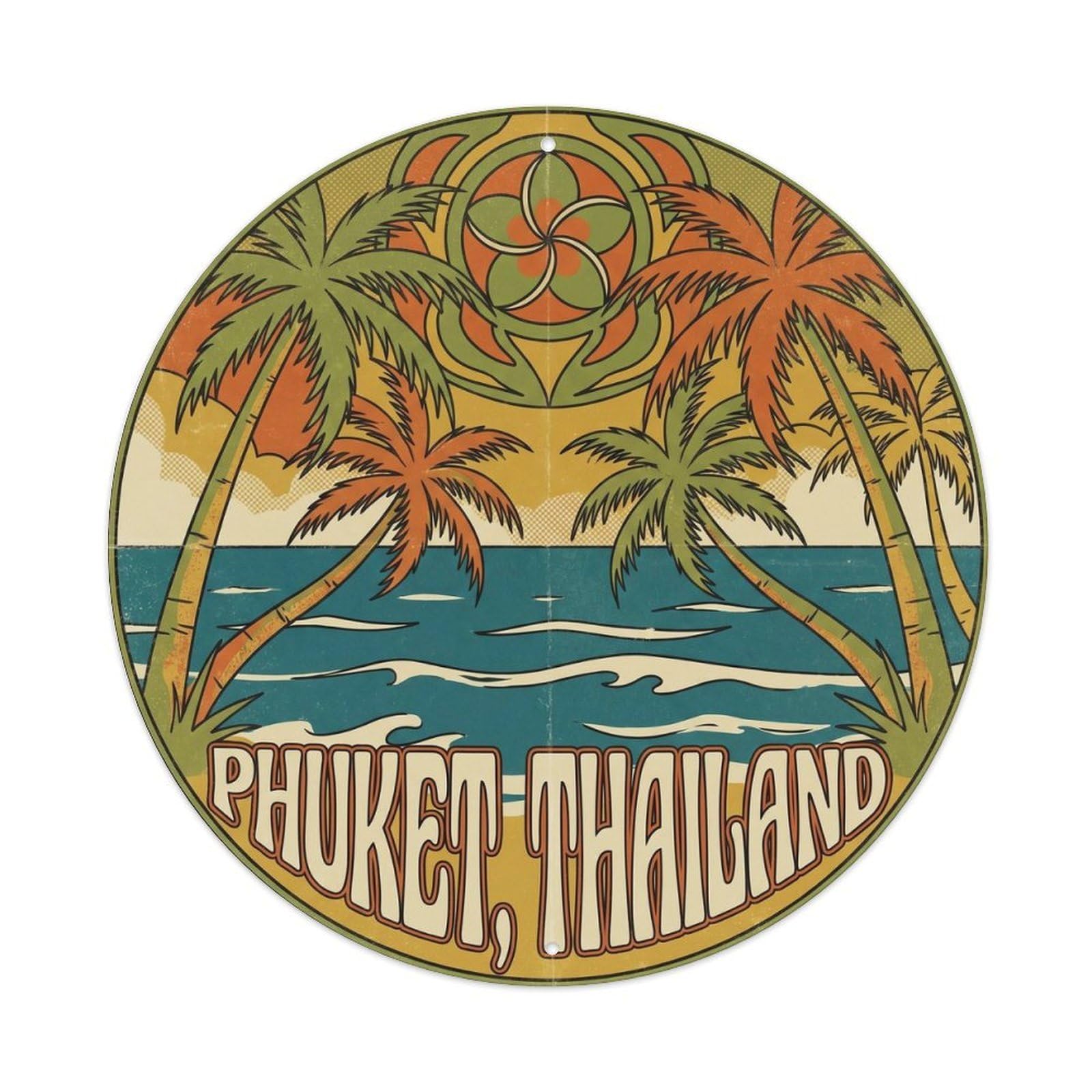 Phuket Palm Grove Coconut Beach Tropical Sunset Sky Metal Tin Sign