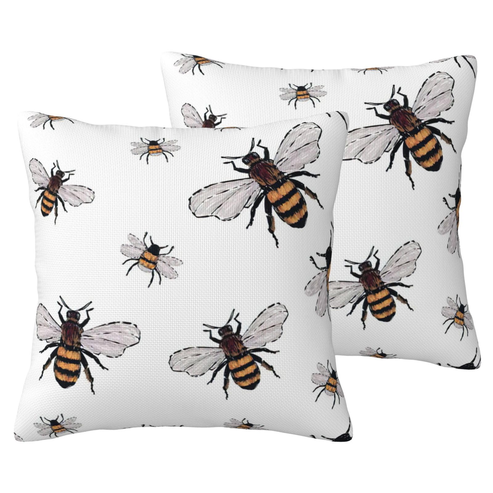 Housse de coussin fermeture invisible et tissu robuste motif abeille pour canapé