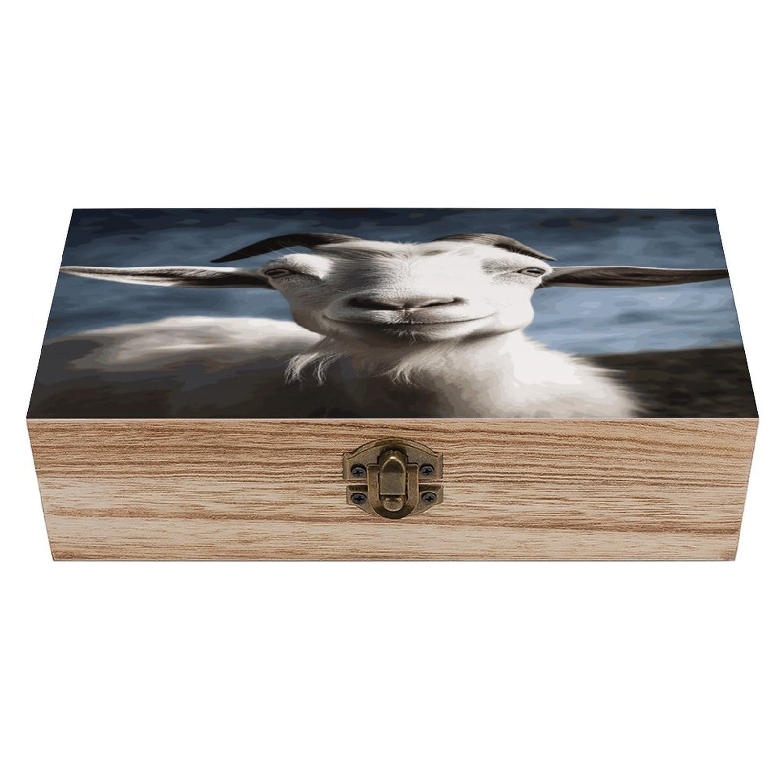 MUSM Goat Wooden Storage Box Vintage Wood Box with Lid Exquisite Crafts DIY Wood Gift Boxes Fashion Jewelry Boxes Art Stash Keepsake Storage Case Large Jewelry Case