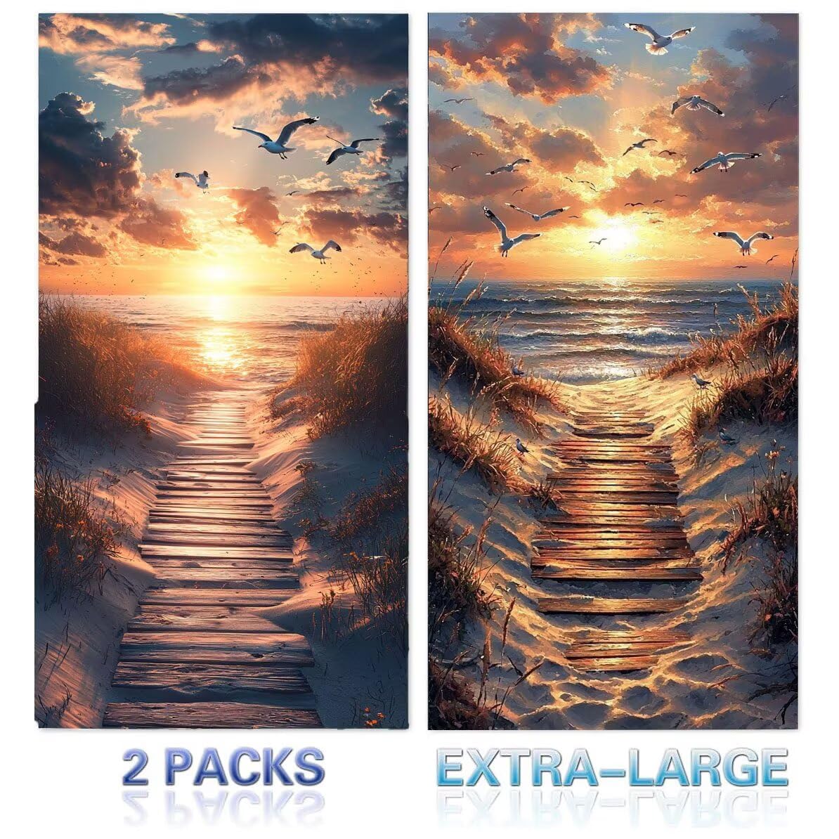 Ręcznik plażowy 80 x 160 cm, zestaw 2 dużych ręczników z mikrofibry szybkoschnący, chłonny, kompaktowy, ręcznik kąpielowy bez piasku lato koc plażowy damski do kąpieli prezent (plaża mewa) H-845
