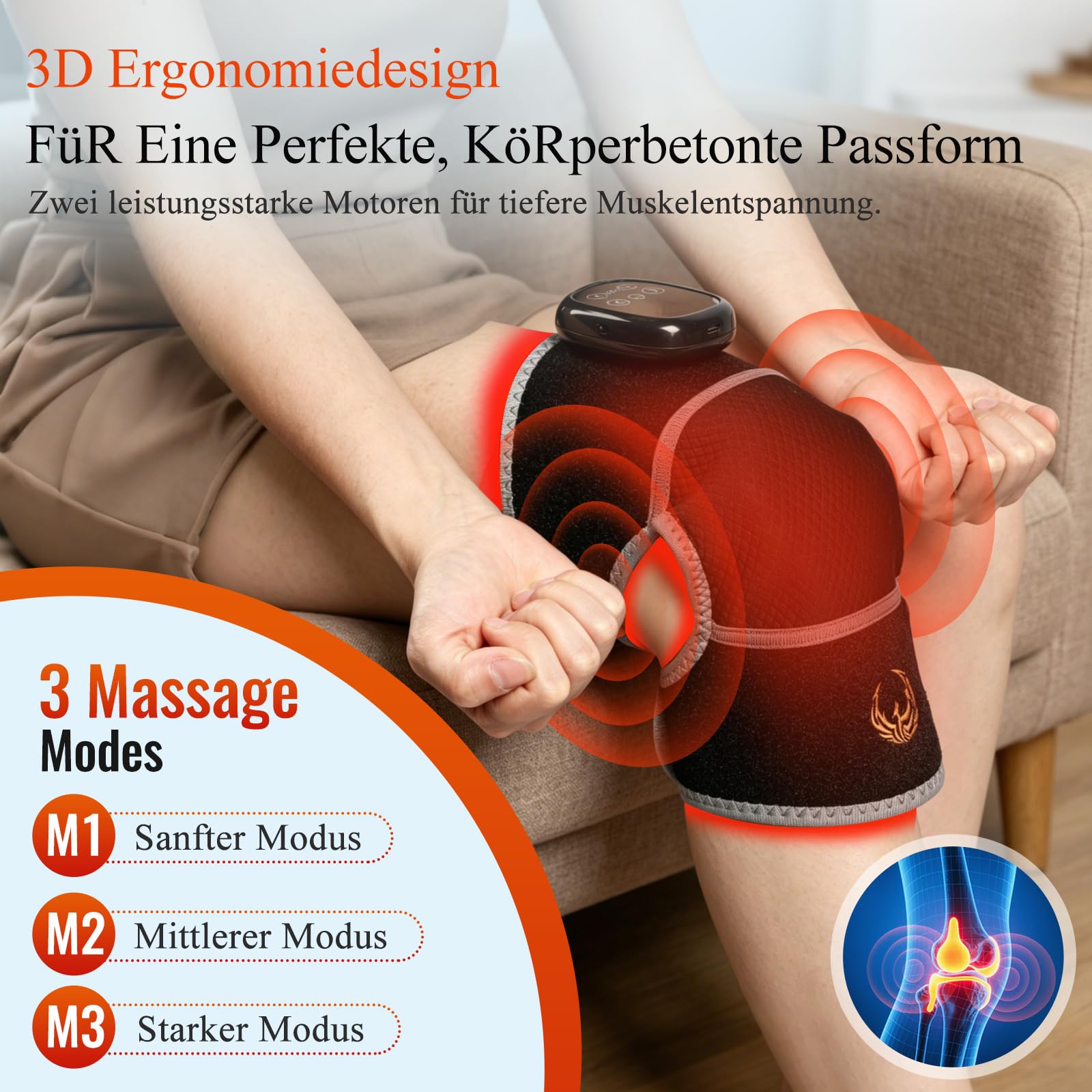 Seenew Kabellose Kniebandage mit Rotlichttherapie, Wärme und massage