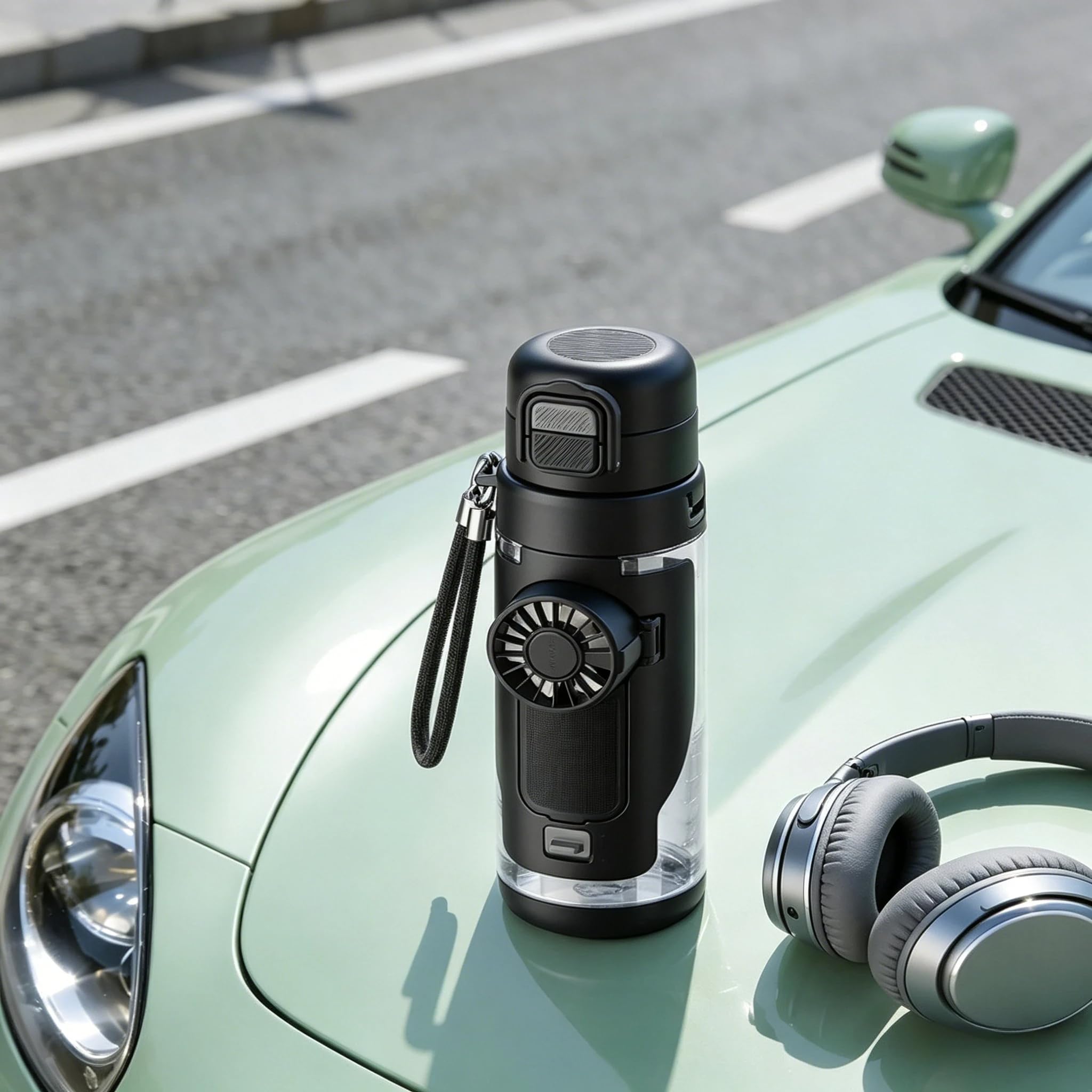 Borraccia 2 in 1 con ventola pieghevole integrata, borraccia portatile da 690 ml con ventola ricaricabile USB a 3 velocità, coperchio a tenuta stagna, per viaggi, palestra, attività all'aperto