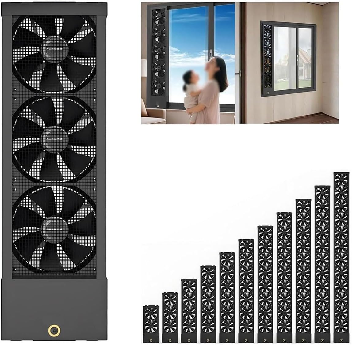 Vertical Window Fan, Twin Window Fan with Reversible Airflow, Retractable Exhaust Fan 5CM Adjustable, Tool-Free No Drill Installation, for Bedroom Kitchen Attic Garage(13.78-15.75)