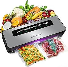 Macchina Sottovuoto per Alimenti 6 in 1,Automatica Sigillatrice Macchina Sottovuoto Alimenti Secchi che Umidi, Vacuum Sealer con 20 Sachetti Sottovuoto e Tubo Sottovuoto