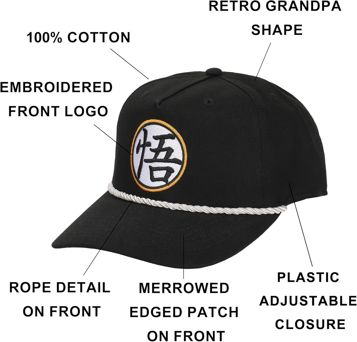 Dragon Ball Z Goku Kanji Patch Black Retro Grandpa Snapback Hat - Image 2