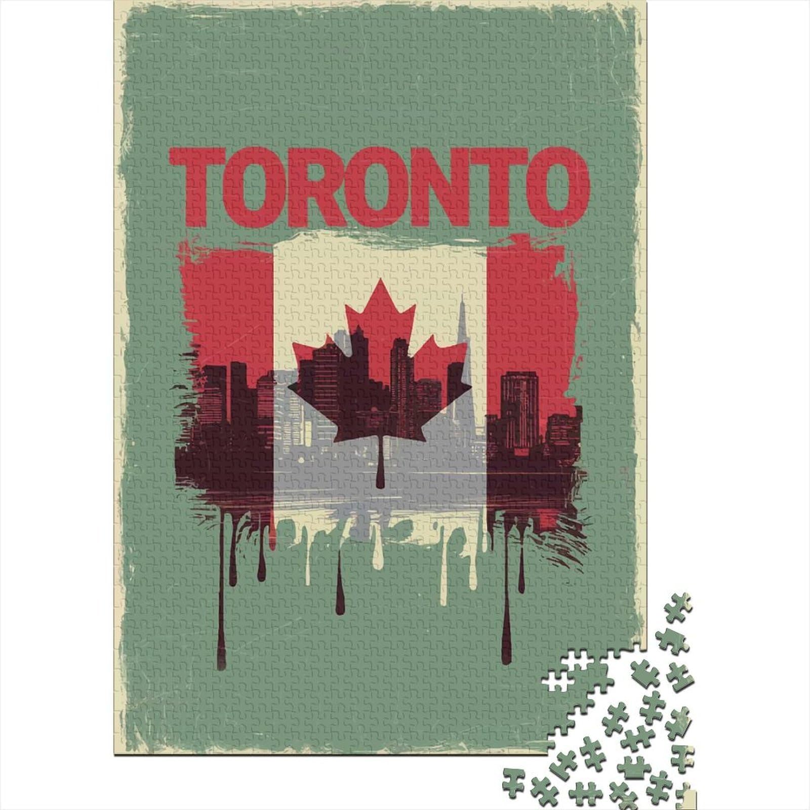 Toronto Skyline Poster Jigsaw Puzzle 1000 Pieces, Famous Building Scenic Print, Interlocking Paper Pieces, Mindful Activity for Puzzle Lovers, 70x50cm/1000pcs
