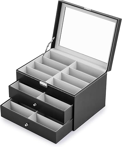 Miniatura 8 de CO-Z Sunglasses Organizer, Leather Eyeglasses Storage Box for Women Men, Lockable Sunglass Display Case Holder with Drawer