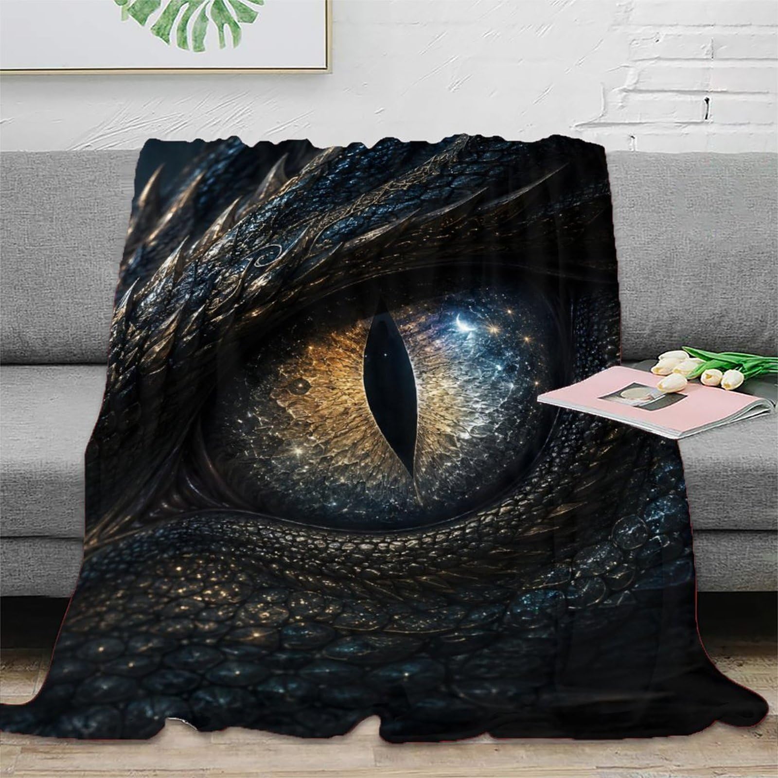 H3B8U2Y5 Blue Cosmic Dragon Eye Throw Blanket, Mythical Dragon, Sofa